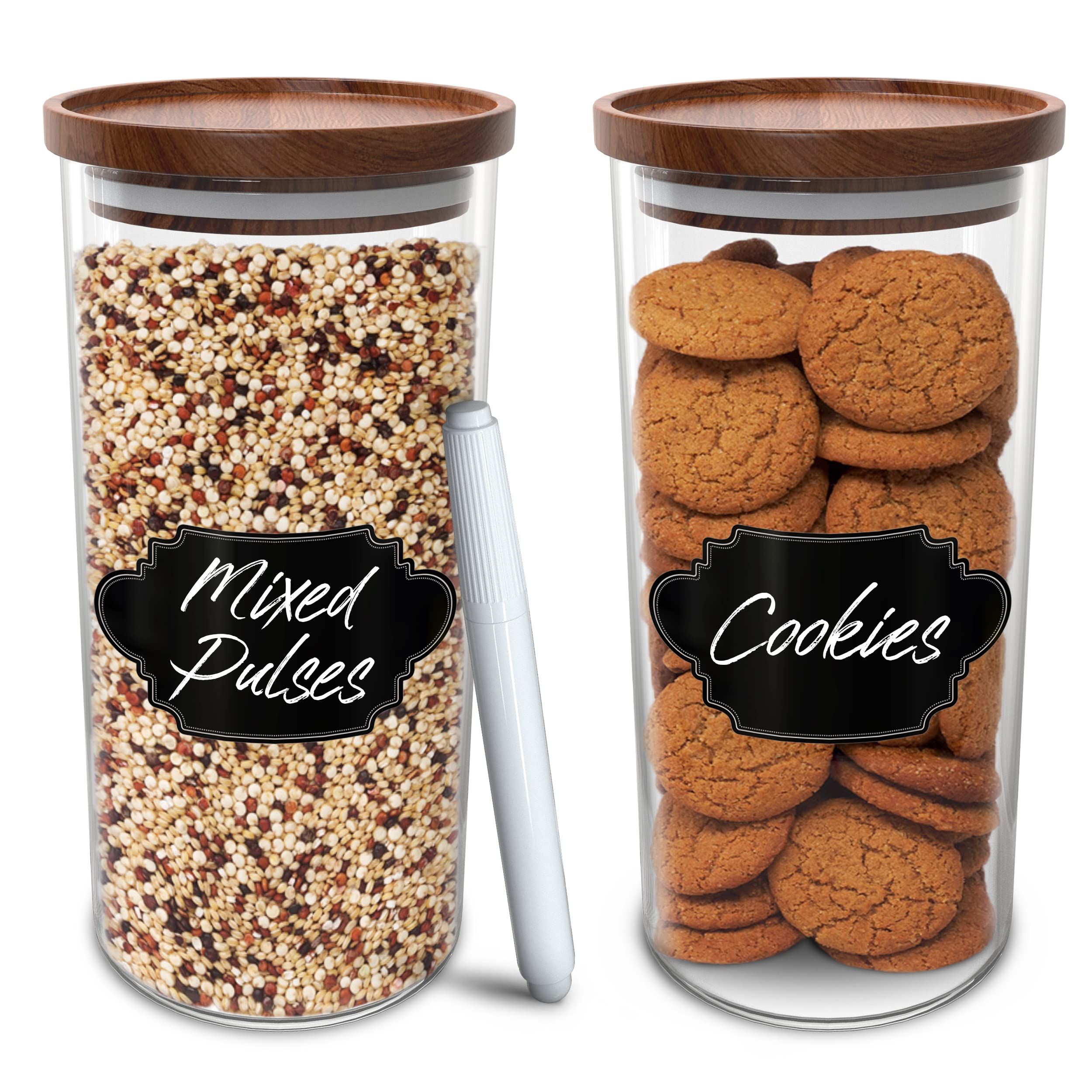 2-Pack 36 fl oz Glass Jars with Acacia Wood Lids - Airtight, Stackable Kitchen Storage Containers for Food, Cookies, Pasta | Pantry Organization & Meal Prep Essentials