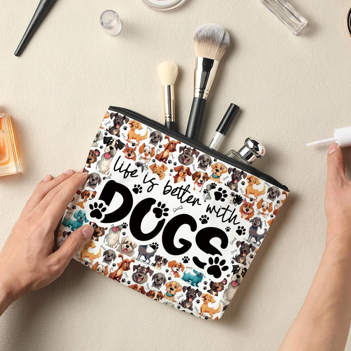 Dog Mom Gifts for Women - Cute Dog Print Cosmetic Makeup Bag | Perfect Gift for Dog Lovers, Mother's Day, Graduation, Birthday | Travel & Daily Use Beauty Organizer