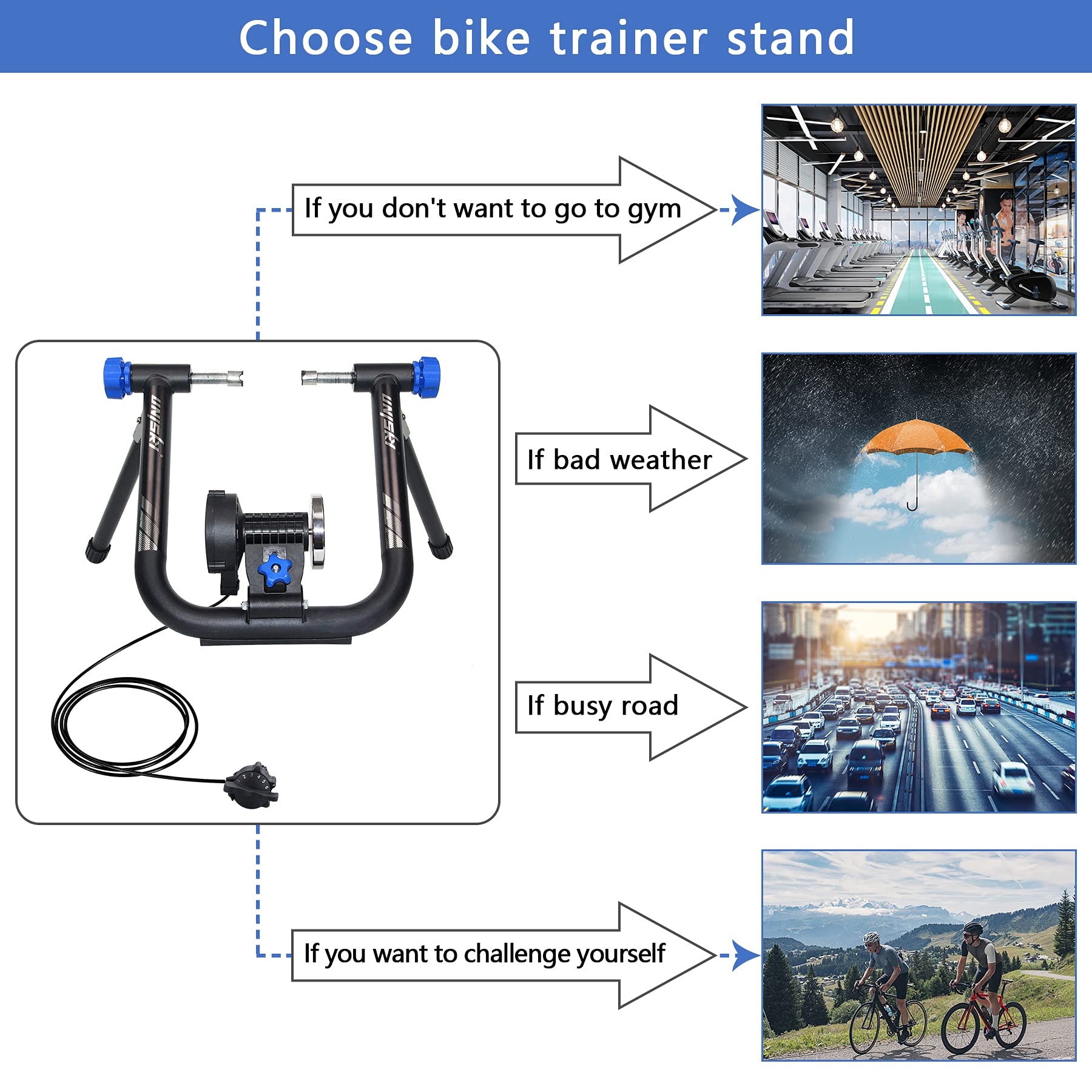Unisky Indoor Bike Trainer Stand - Magnetic Resistance Exercise Bicycle Stand with Noise Reduction for 26-28 Inch & 700C Wheels - Perfect for Home Workouts, Cycling Training, and All-Weather Fitness