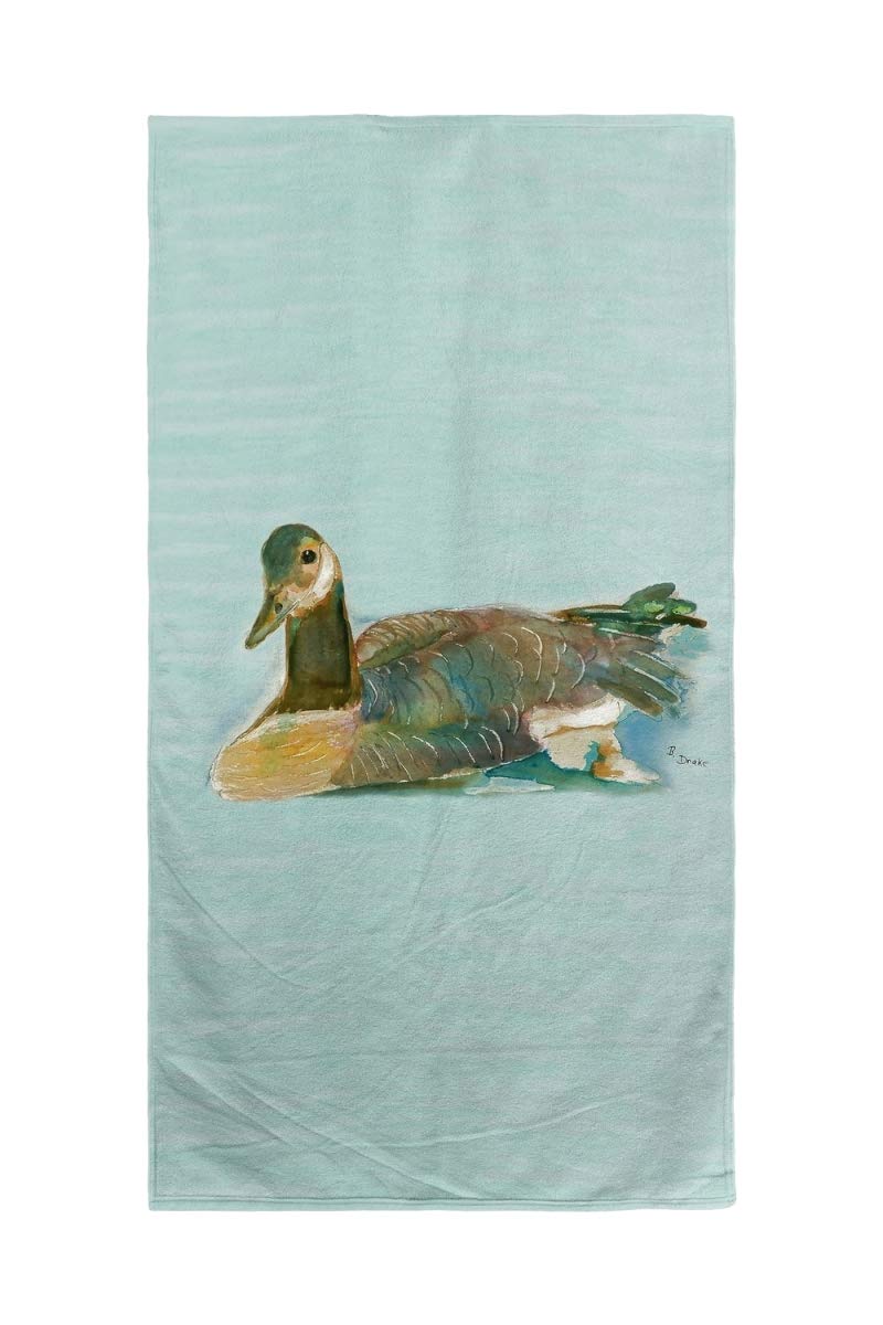 Betsy Drake Goose on Teal Beach Towel - Soft Absorbent Oversized Bath Towel for Pool, Beach, Yoga & Outdoor Activities