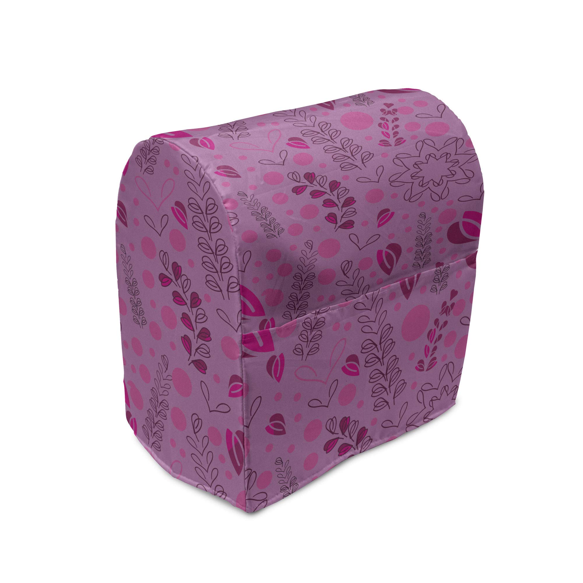 Ambesonne Botany Stand Mixer Cover - Sketch Style Leaves, Twigs, Berries & Circles Design, Kitchen Appliance Organizer with Pocket, Fits 6-8 Quart Mixers, Pale Fuchsia Hot Pink - Perfect for Baking, Cooking & Kitchen Organization