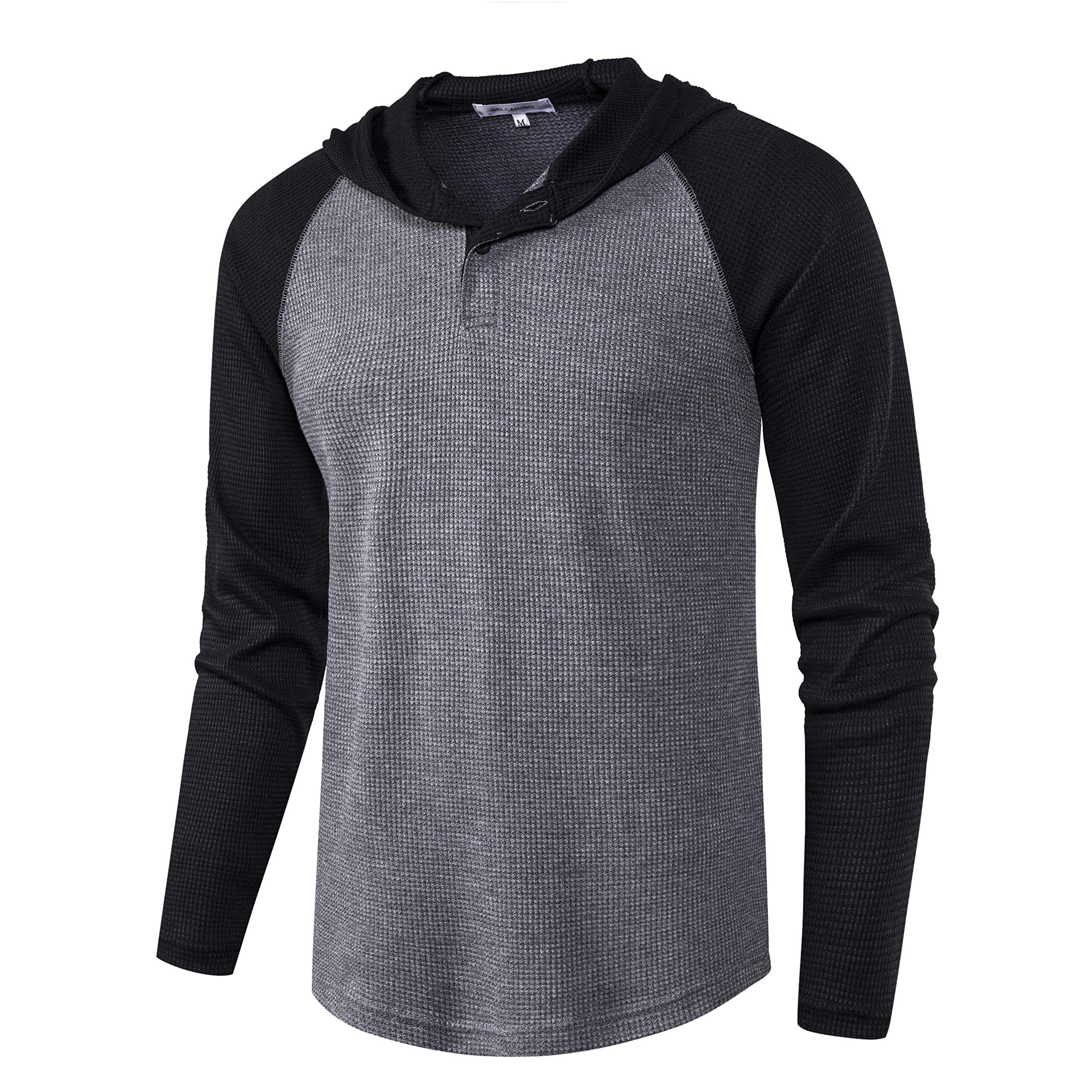 Men's Lightweight Solid Color Pullover Hoodie - Long Sleeve Waffle-Knit Henley Shirt for Casual Wear | Perfect for Outdoor Activities, Gym & Everyday Comfort