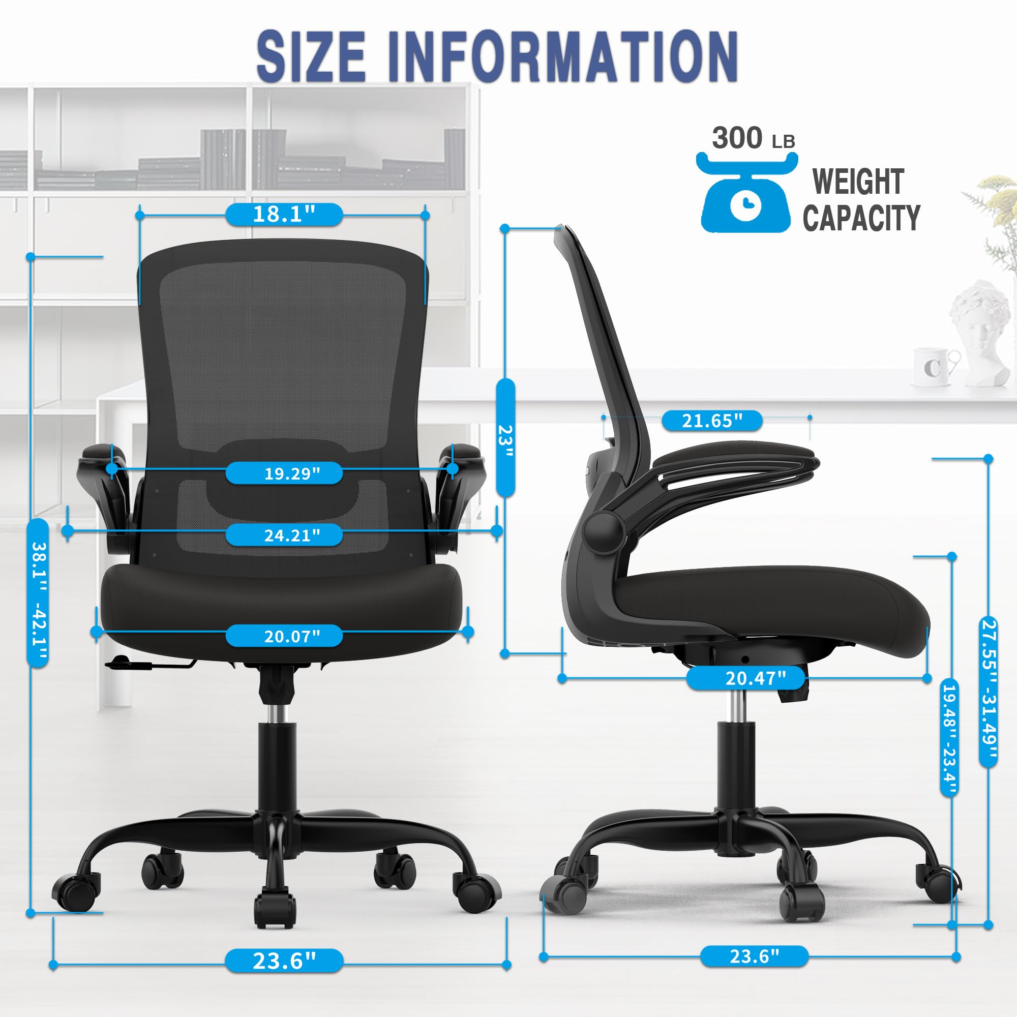Ergonomic Office Chair with Adjustable Lumbar Support - High Back Mesh Computer Desk Chair with Flip-Up Armrests, BIFMA Certified - Perfect for Home Office, Gaming & Workspaces
