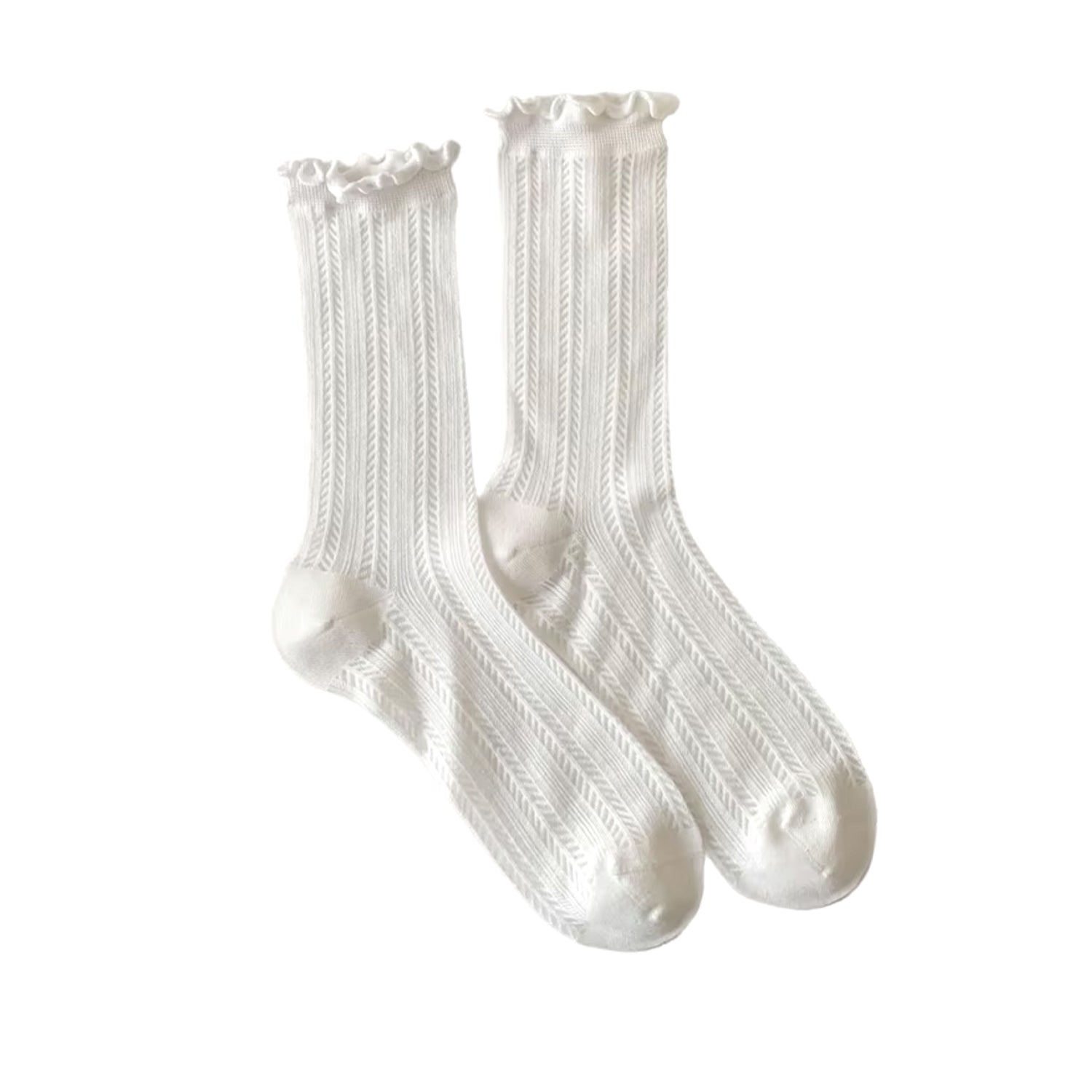 FLOOF White Tall Frill Socks for Women - Elegant & Comfortable Knee-High Socks for Outfits, Dresses, and Casual Wear