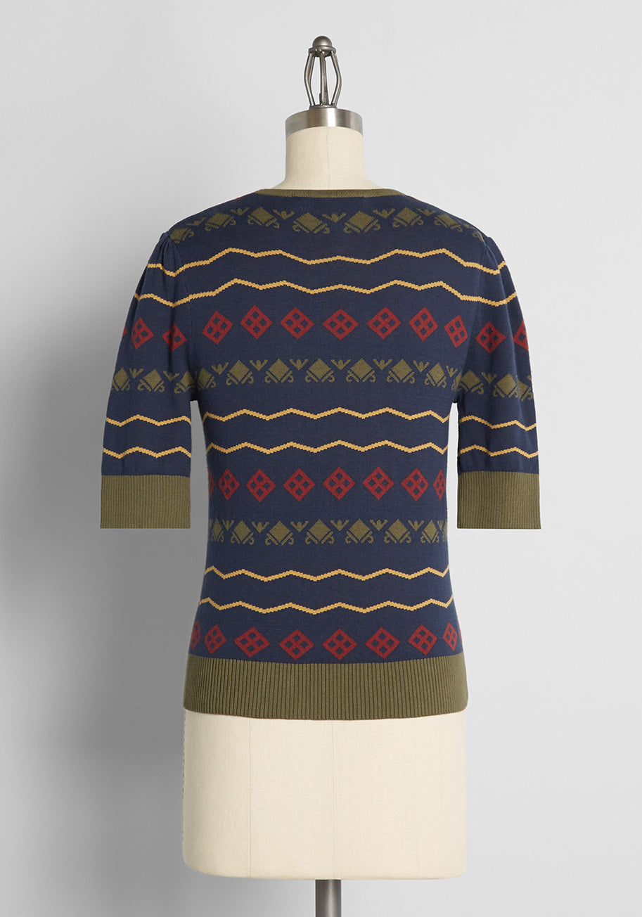 ModCloth x Collectif Fair Isle Knit Sweater Top - Vintage Inspired Winter Pullover for Women | Perfect for Holiday Parties & Cozy Winter Outfits