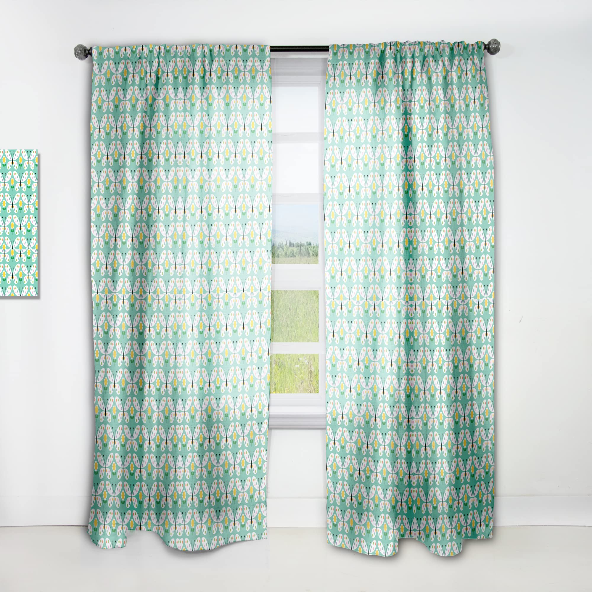 DesignQ Retro Butterflies Thermal Insulated Curtains - Single Panel 52x90 Inches - Blackout Drapes for Bedroom & Living Room - Perfect for Home Decor, Privacy & Energy Efficiency
