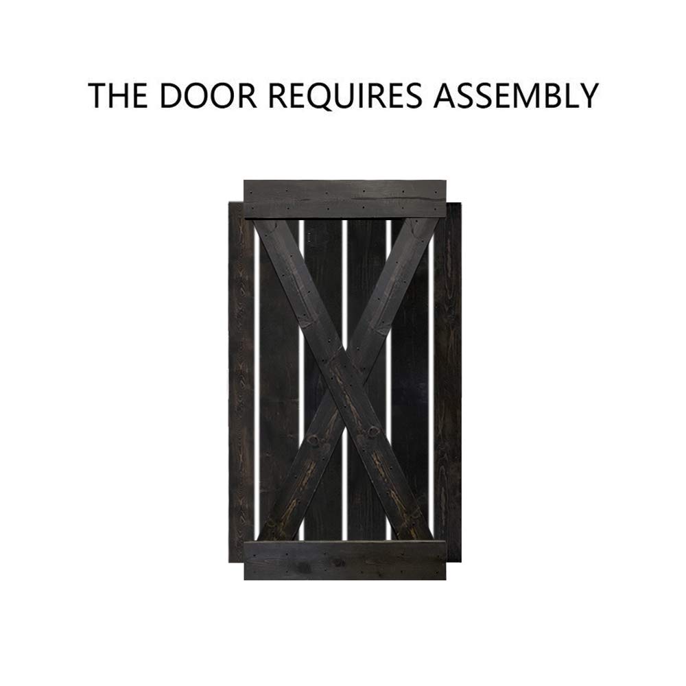 TMS X Series Stained Solid Knotty Pine Wood Interior Sliding Barn Door with Hardware Kit - Charcoal Black | Rustic Farmhouse Style for Bedroom, Closet & Home Office