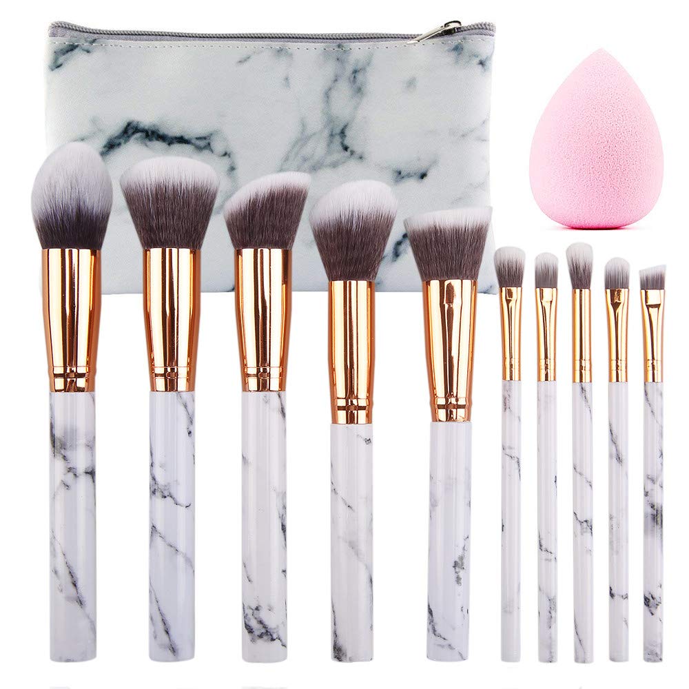 Seprofe 10-Piece Marble Makeup Brush Set - Foundation, Concealer & Eye Brushes for Professional Makeup