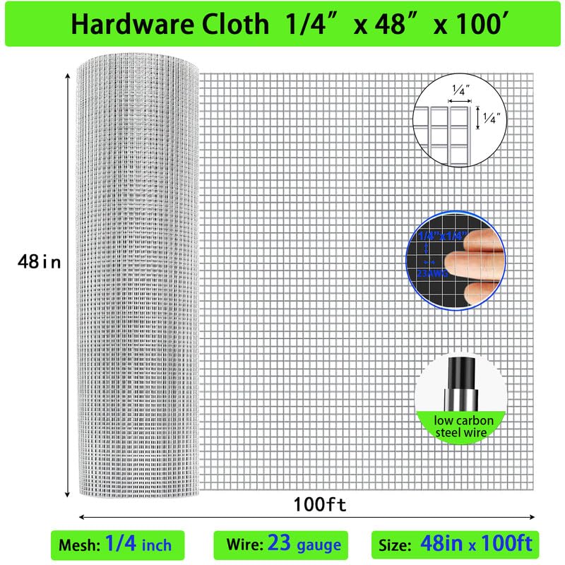 1/4 Inch 4ft x 100ft Hot Dip Galvanized Welded Wire Mesh - 23AWG Rust Resistant Chicken Wire Fence for Garden, Poultry Coop & Rabbit Cage - Heavy Duty Metal Mesh Roll for Plant Protection & Animal Enclosures (Perfect for DIY Chicken Runs, Garden Fencing & Small Animal Containment)