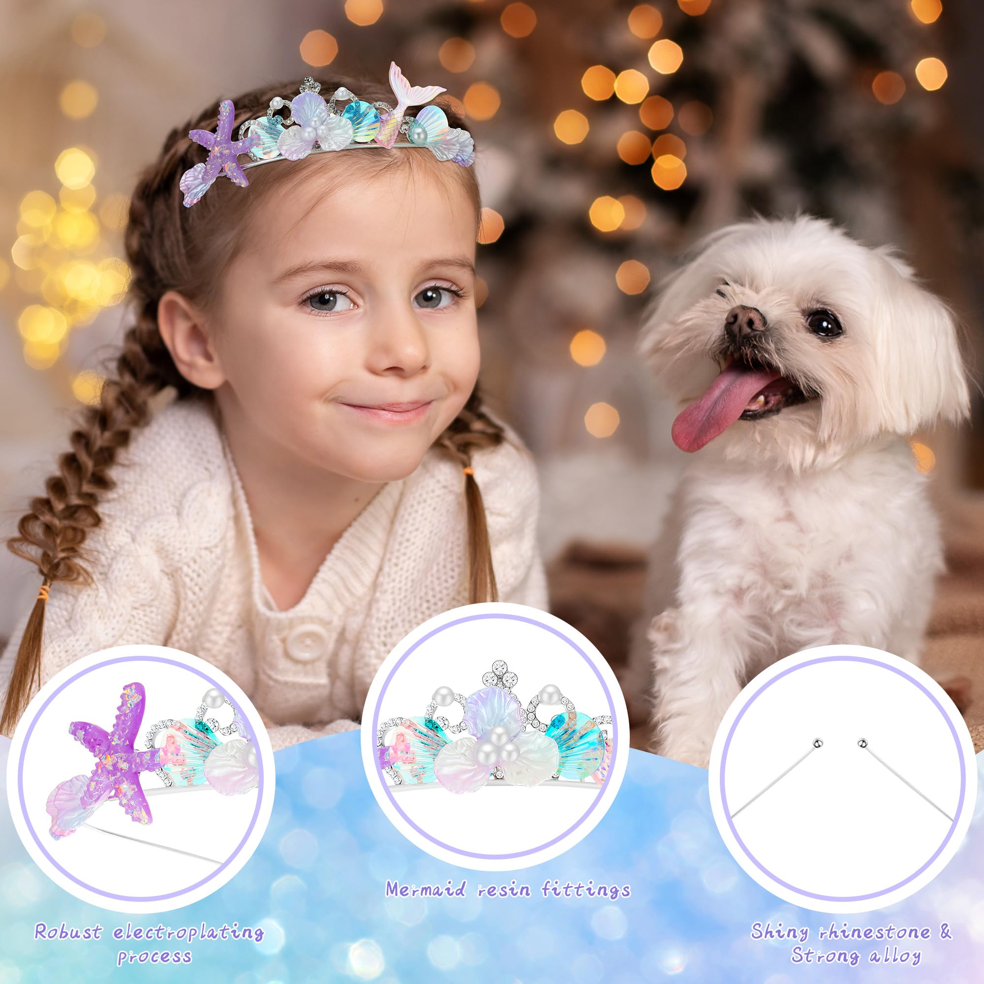 Shihanee 6-Piece Mermaid Crown Set - Ocean Princess Seashell & Starfish Tiara Headband Hair Accessories for Girls & Women | Perfect for Birthday Parties, Costumes, Mermaid-Themed Events & Gifts