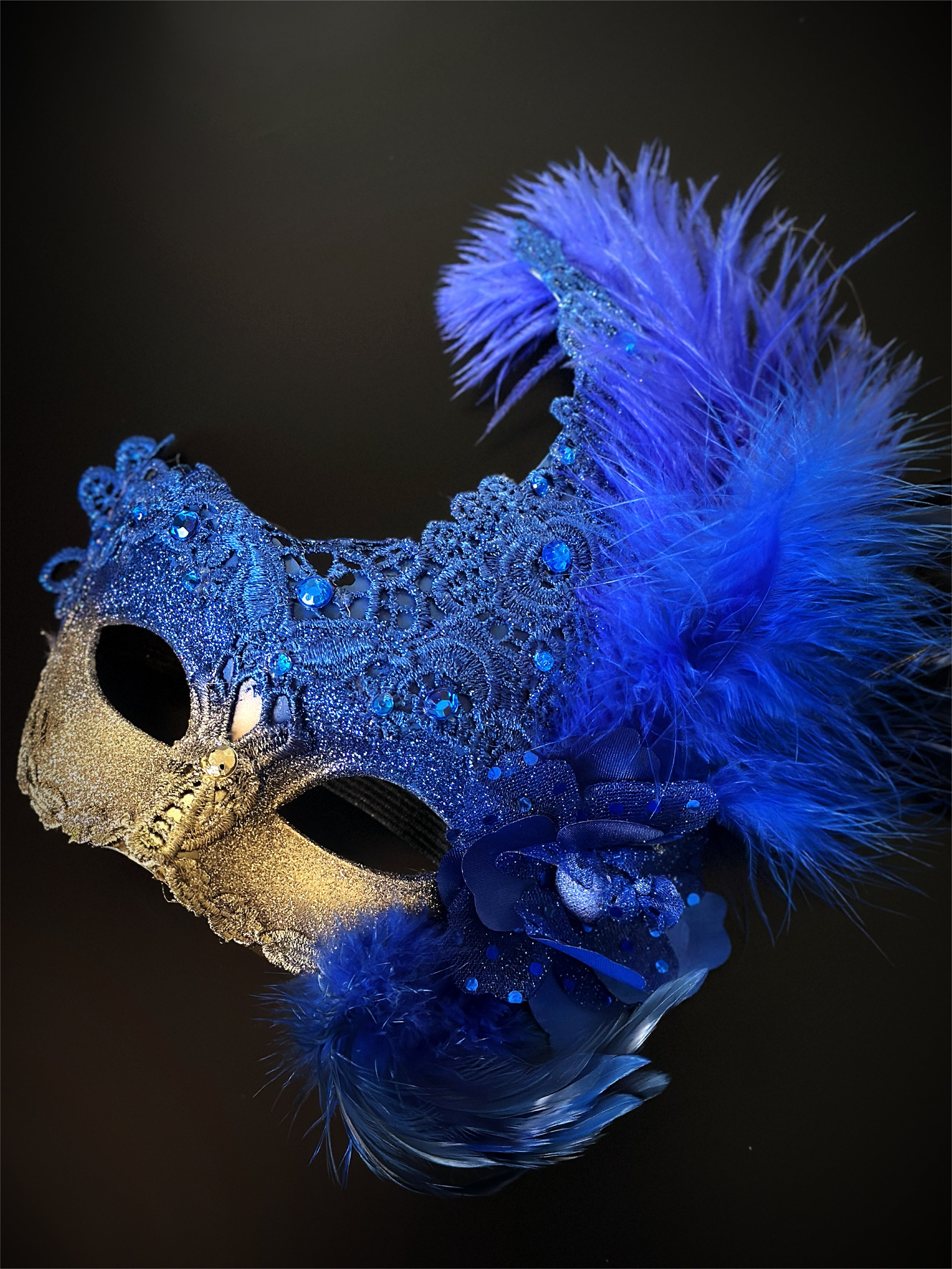 Venetian Brocade Face Masks - Blue & Gold Luxury Design for Parties, Weddings & Special Events | Elegant & Comfortable Fashion Accessory