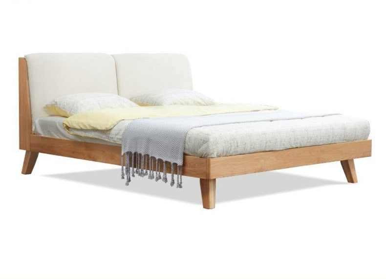 Solid Oak Wood Soft Bed Frame - Queen Size, Natural Wood Finish - Perfect for Master Bedrooms, Guest Rooms & Cozy Home Decor