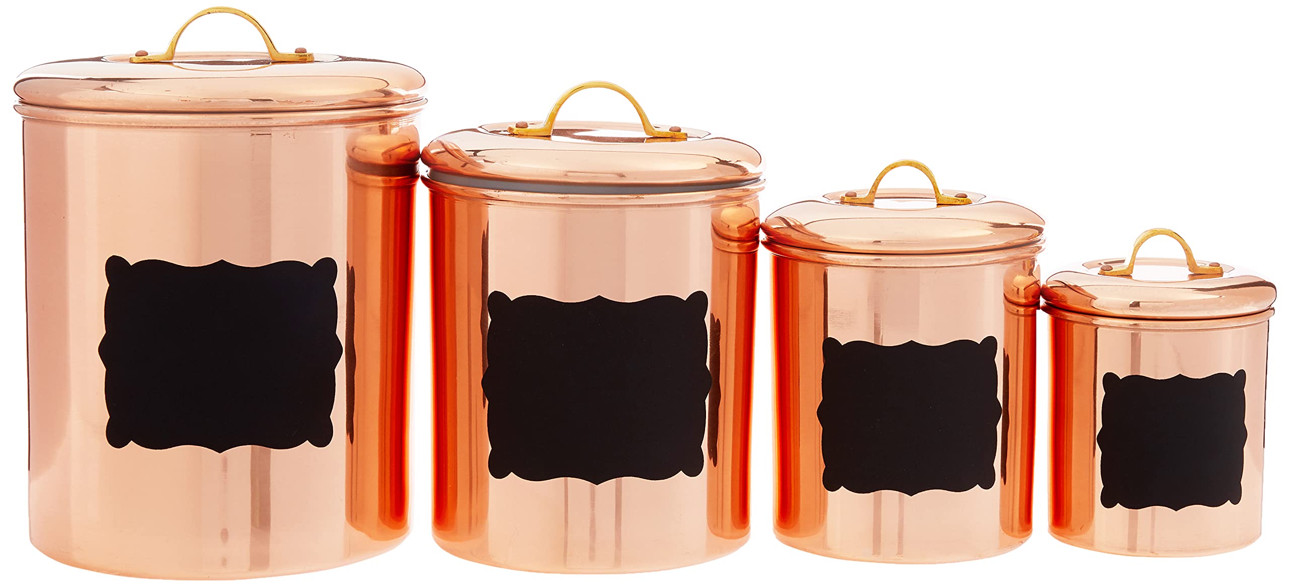 Old Dutch 4-Piece Chalkboard Canister Set - 4 Quart Copper Kitchen Storage Containers for Flour, Sugar, Coffee & Tea - Perfect for Pantry Organization & Farmhouse Decor