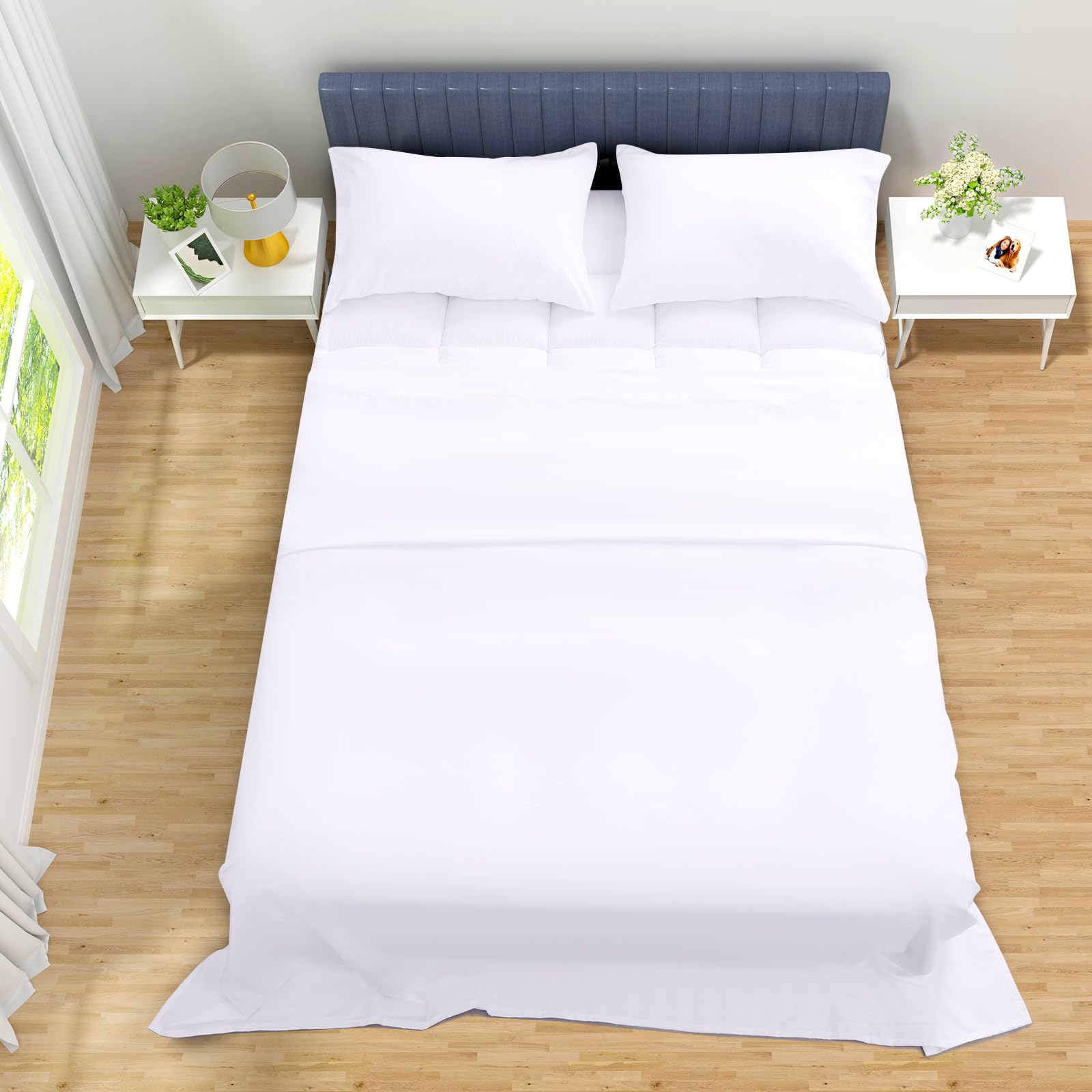 MASVIS 4-Piece King Size Mattress Topper Set - Ultra Soft Breathable Bed Sheet Collection - Therapeutic Memory Foam Mattress Pad Cover for Back Pain Relief - 8-21 Inch Deep Pocket Design with Overfilled Plush Pillow Top - White Luxury Bedding Set | Perfect for Master Bedrooms, Guest Rooms & Chronic Pain Sufferers