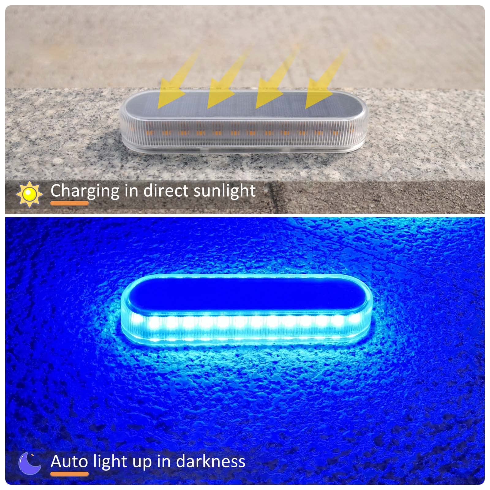 Lacasa Solar Deck Lights 4 Pack - 40LM Waterproof LED Outdoor Step Lights for Garden, Stairs, Driveway & Pathway - IP68 Auto ON/Off Solar Powered Blue Lighting (Perfect for Landscape, Dock & In-Ground Installation)