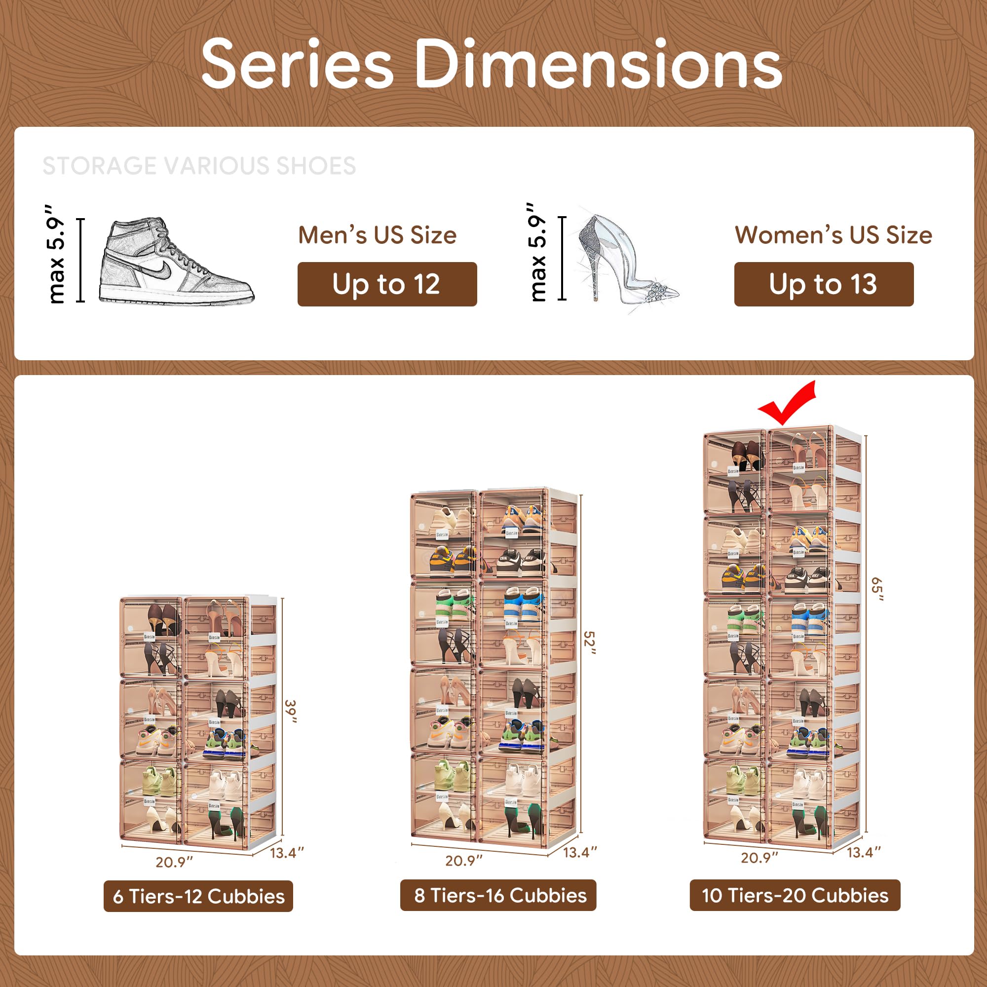 BINSIO 10-Tier Shoe Storage Cabinet with Clear Plastic Doors - Foldable, Portable Closet Organizer for Entryway, Bedroom & Closet - Easy Assembly Shoe Rack for Sneakers, Boots & Heels | Perfect for Small Spaces & Home Organization