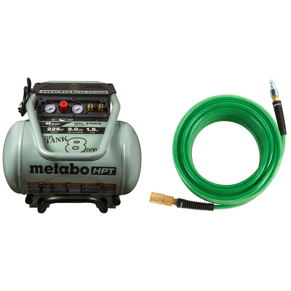 Metabo HPT 8-Gallon Air Compressor with 50-Foot Air Hose - Portable Electric Pancake Compressor for Nail Guns, Inflating Tires & DIY Projects (THE TANK™ Series)