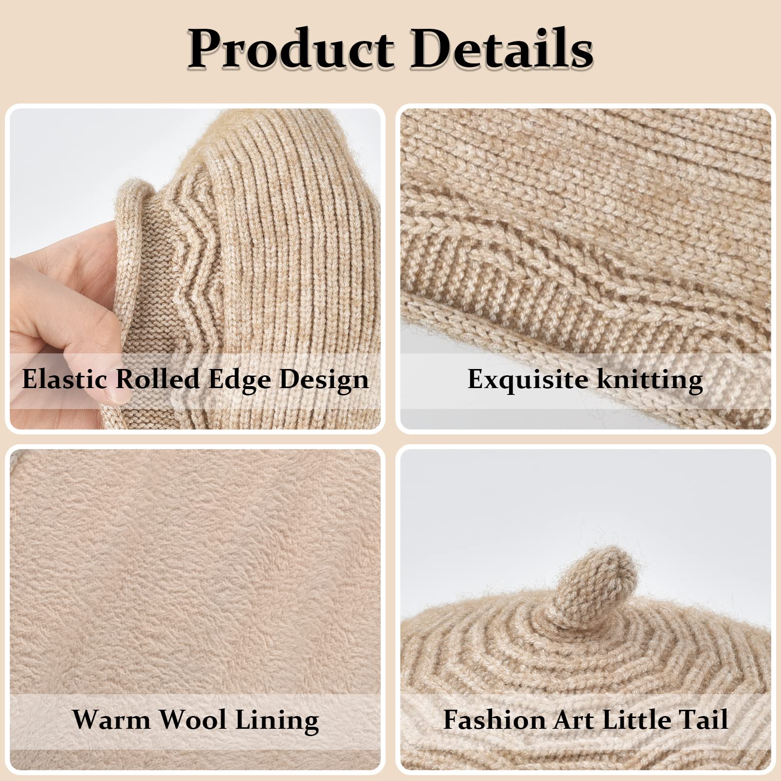 Stylish French Beret Hat for Women - Winter Wool Lining Knit Cap | Fashionable Beanie for Cold Weather, Office Wear & Parisian Outfits
