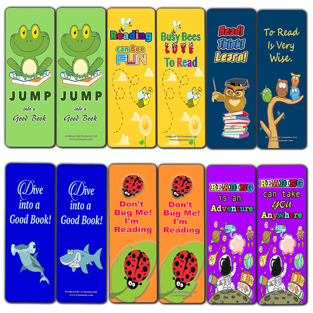 Creanoso 12-Pack Cute Bookmarks for Kids & Adults - Premium Bookworm Gifts for Men, Women & Teens - Office Supplies & DIY Craft Kit - Perfect for Reading, Gifts & Stocking Stuffers
