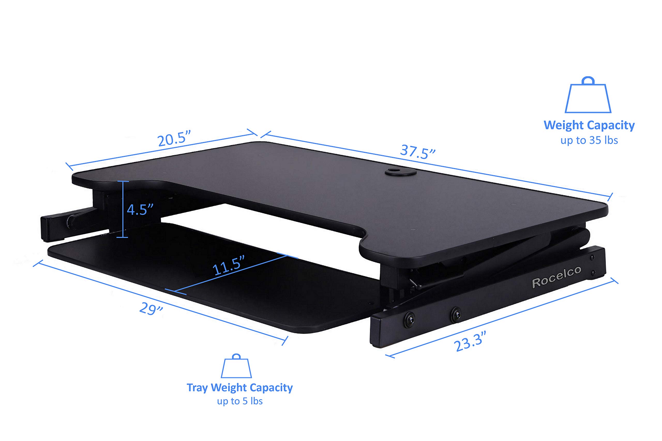 Rocelco Deluxe Adjustable Desk Riser Stand with Floor Base - Ergonomic Height Adjustable Monitor Stand for Home Office, Gaming & Workspace Setup