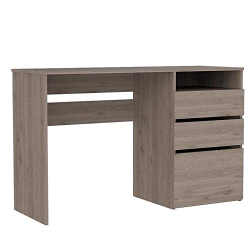 Tuhome Dublin 3-Drawer Computer Desk with Storage Shelf, Light Gray - Compact Home Office Desk for Small Spaces, Gaming & Study Workstation