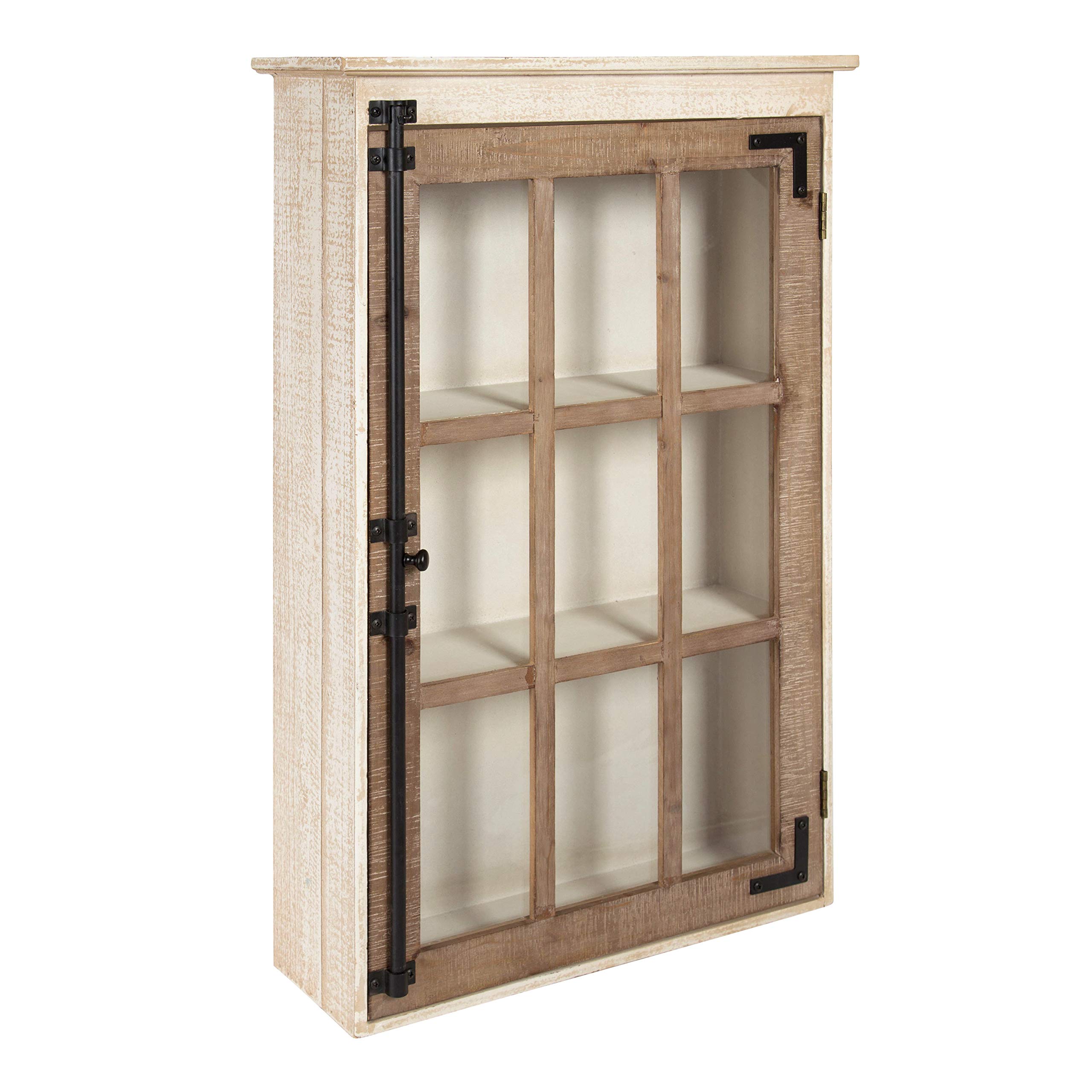 Kate & Laurel Hutchins Rustic Farmhouse Wood Wall Storage Cabinet with Window Pane Glass Door - White Distressed Finish | Perfect for Kitchen Pantry, Bathroom Organization & Farmhouse Decor