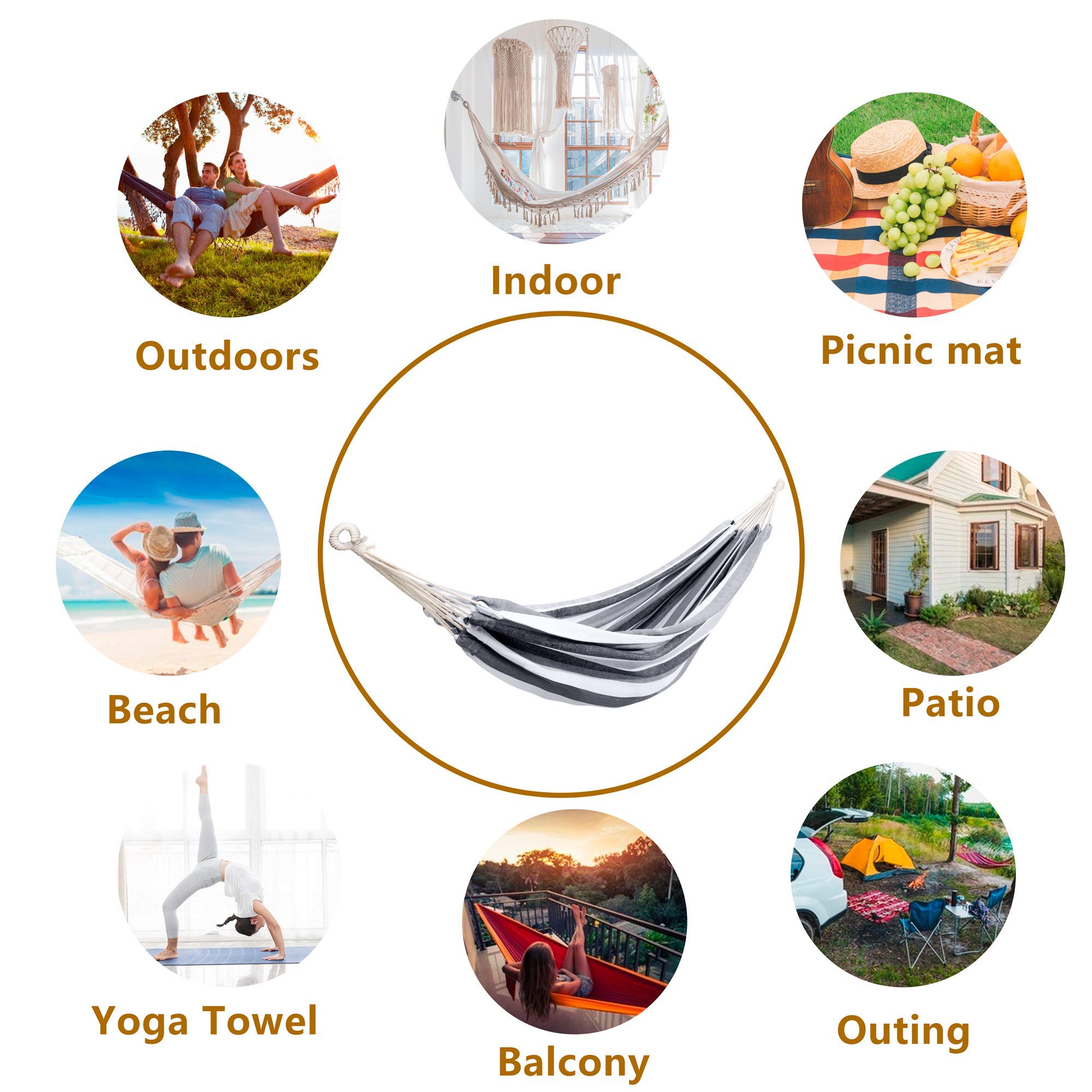 Premium Double Hammock with Carrying Bag - 450 lb Capacity, Soft Woven Fabric for Indoor & Outdoor Use - Perfect for Patio, Garden, Backyard, Camping, and Relaxation - XXX-Large Grey & White Stripe Brazilian Style Hammock