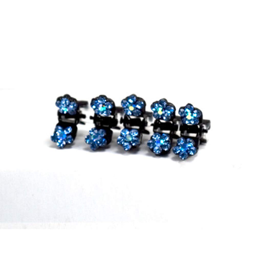 Elegant Rhinestone Crystal Hair Claw Clips - Set of 5 Small Decorative Petal Hair Clips in Aqua | Perfect for Bridal, Prom, Party & Everyday Hairstyles
