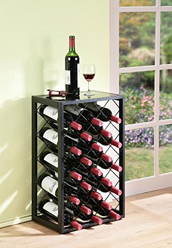 Premium Black Wine Rack with Glass Top Shelf - Holds 23 Bottles - Freestanding Storage for Home, Kitchen, Bar & Restaurant - Perfect for Wine Cellar, Dining Room & Entertaining Spaces