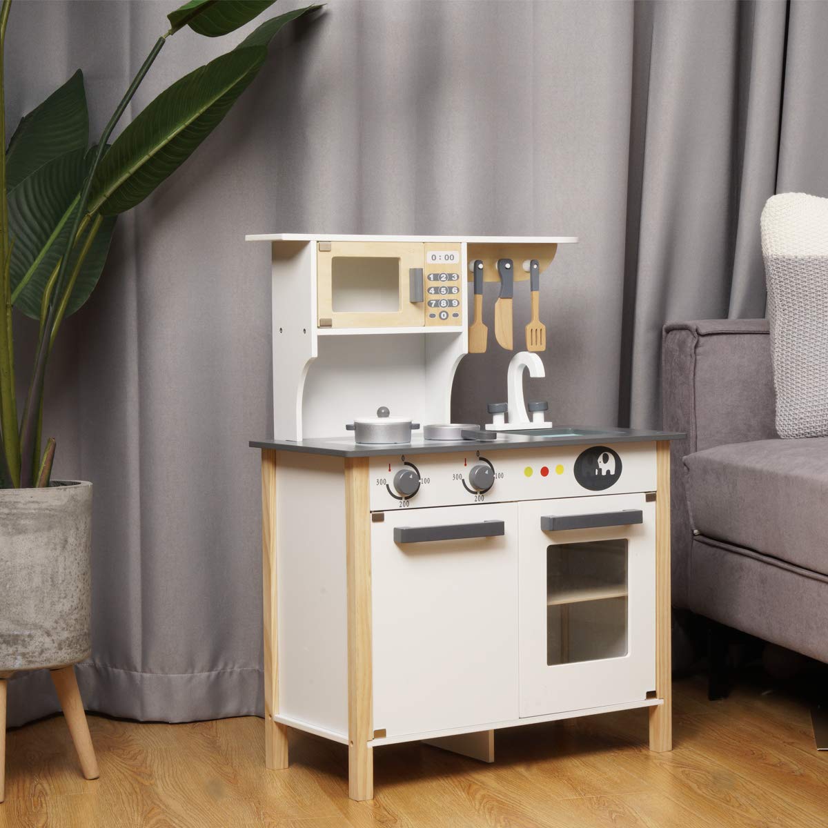 Beacon Pet Kids Wooden Kitchen Playset - Pretend Cooking Toy with Accessories, Mini Indoor Kitchen Set for Boys & Girls, Perfect Gift for Home & Preschool Playtime