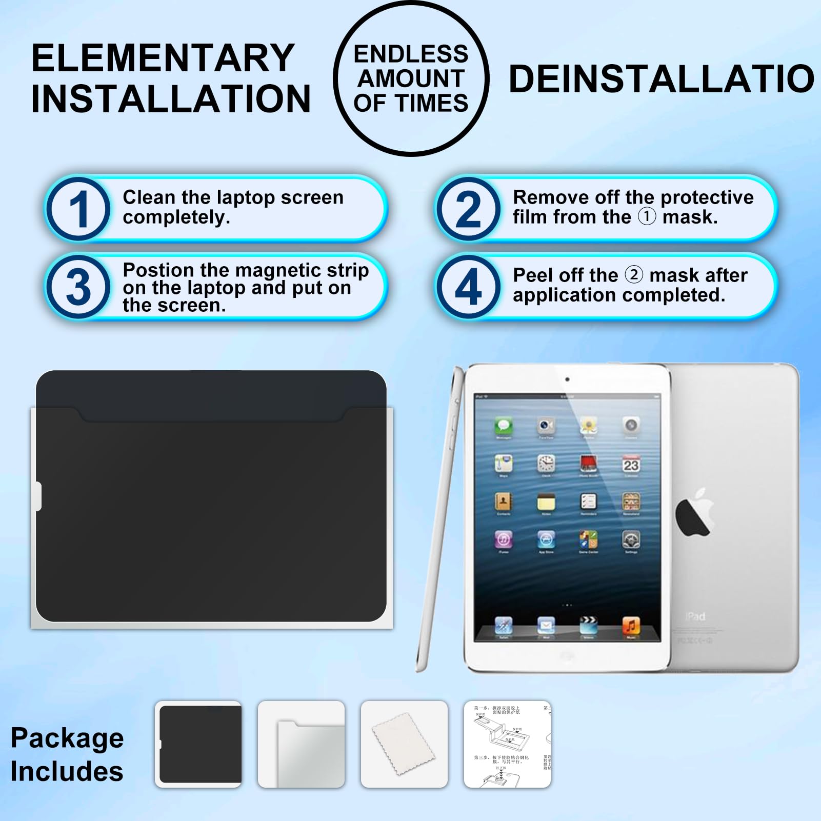 Privacy Screen Protector for iPad Pro 10.9 Inch (2022/2020 Model, Air 5/4) - Anti-Scratch 9H Hardness Tempered Glass Screen Protector with Bubble-Free Installation - Perfect for Office, Study & Travel Use