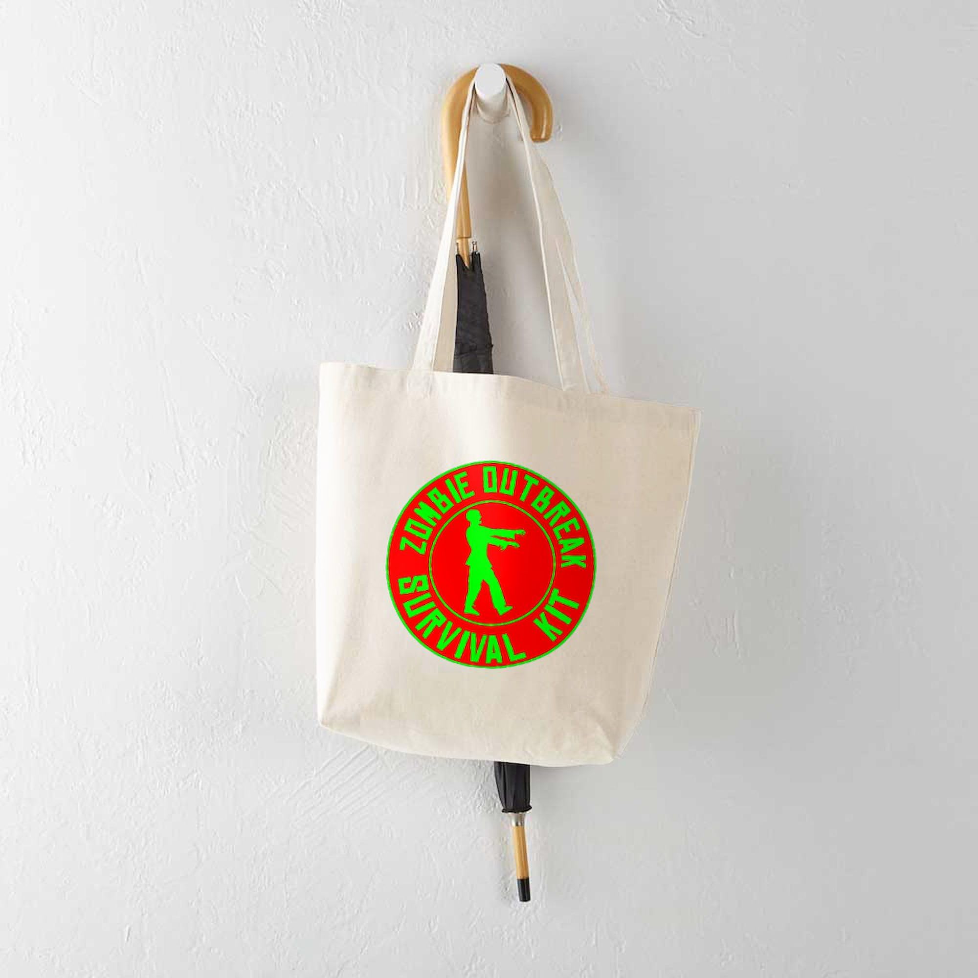 Zombie Outbreak Survival Kit Tote Bag - Natural Canvas Reusable Shopping Bag for Groceries, Beach & Apocalypse Preparedness