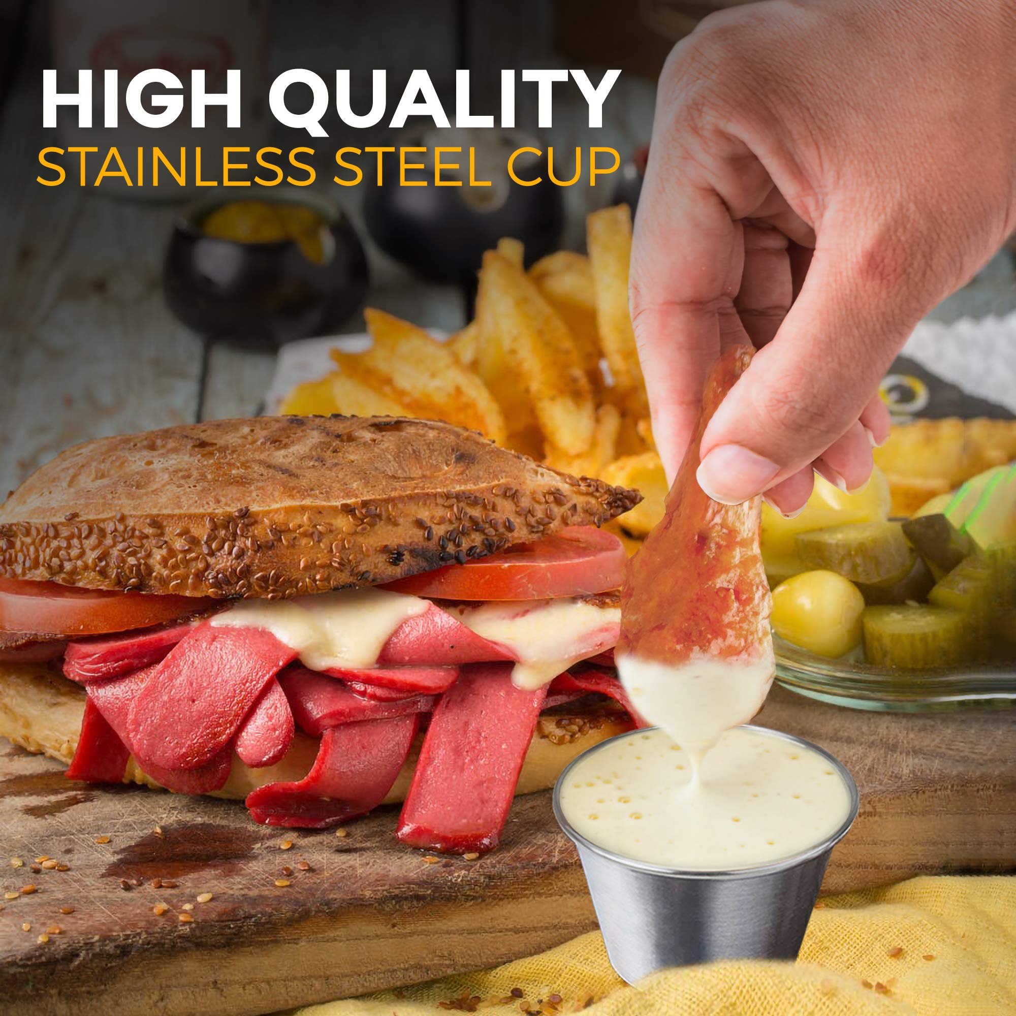 120-Pack 2.5 oz Stainless Steel Dipping Sauce Cups - Reusable Metal Ramekins for Meal Prep, Commercial Condiment Bowls, Individual Portion Cups - Perfect for Home Kitchens, Restaurants & Catering Services