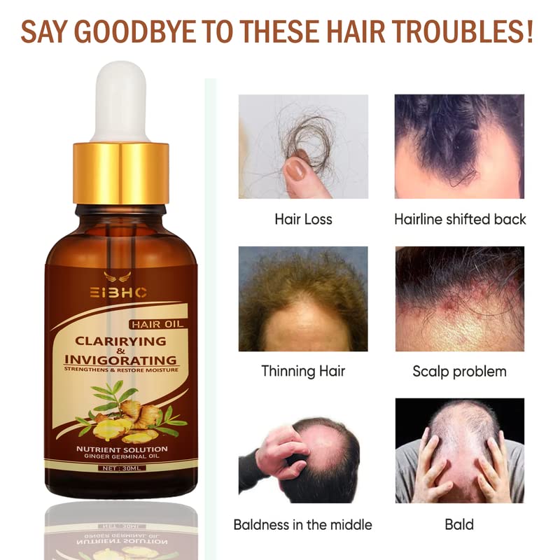 EIBHC Ginger Germinal Oil for Hair Growth - Natural Ginger Essential Oil Serum to Stop Hair Loss & Thinning - Hair Regrowth Treatment for Women & Men (30ml) - Promotes Healthy Scalp & Stronger Hair for Daily Hair Care Routine
