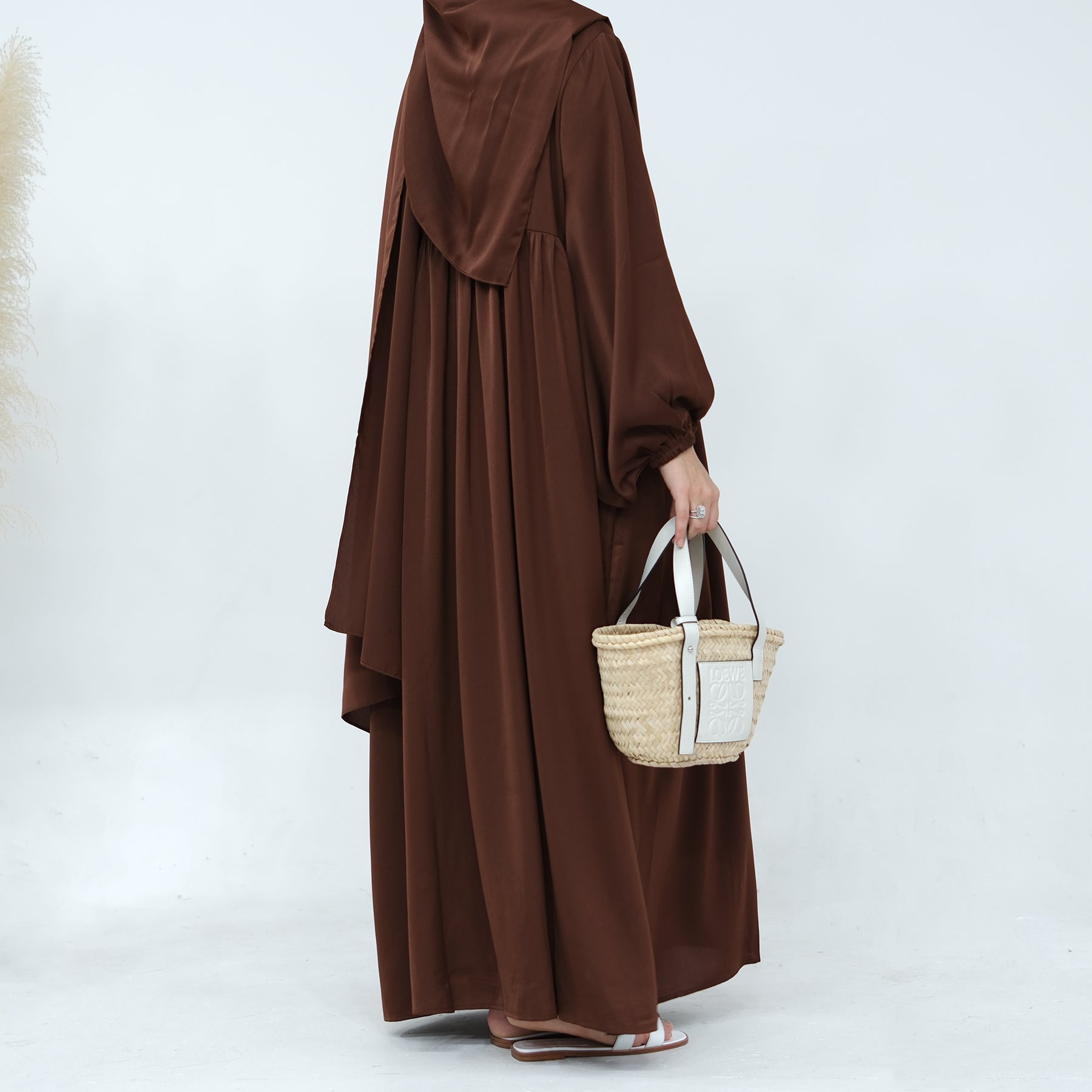 Amelia Satin Abaya Set - Elegant Brown Islamic Prayer Dress for Women | Perfect for Eid, Ramadan & Special Occasions