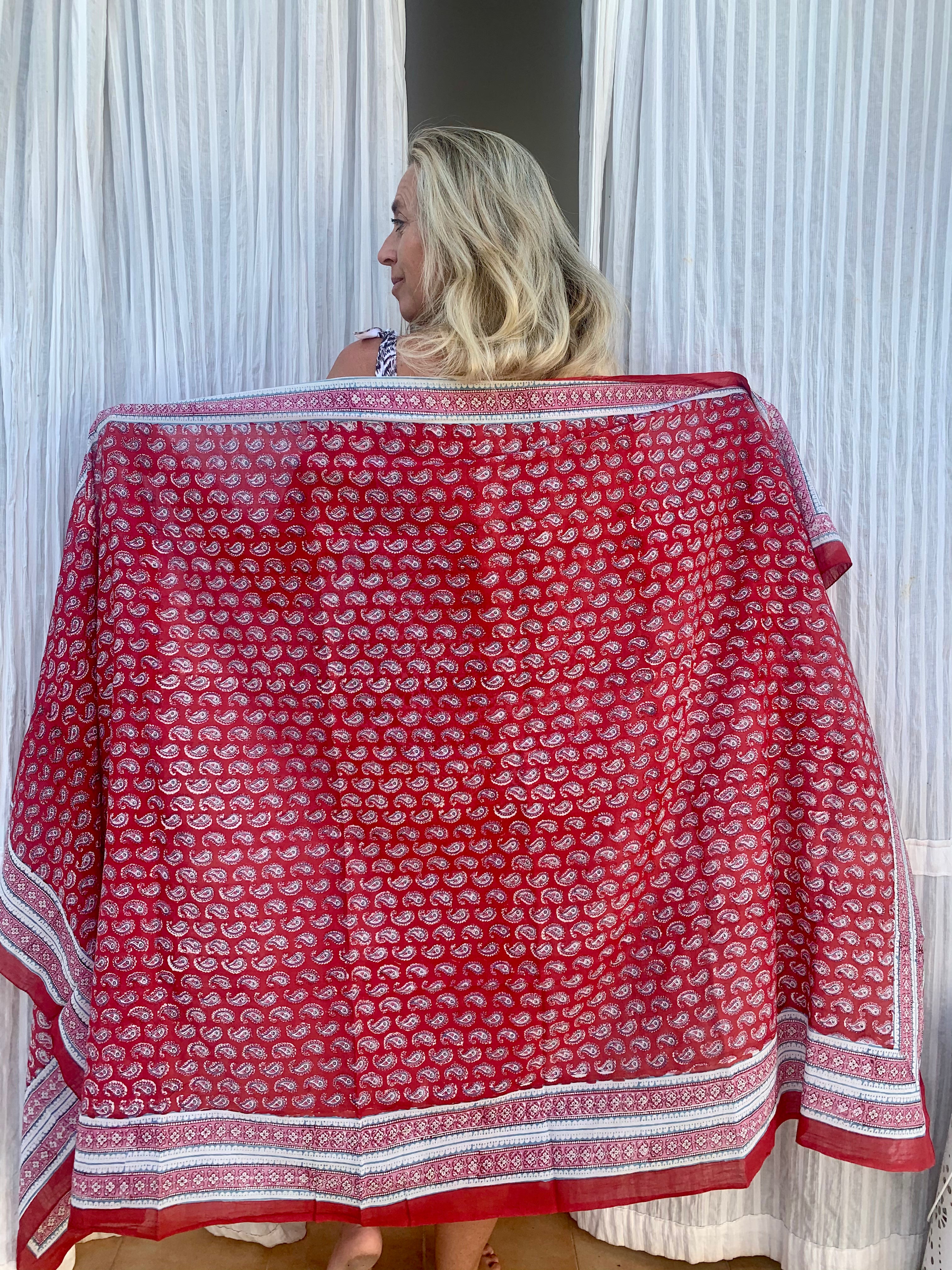 Stylish Hand Block Print Sarong - Boho Beach Wrap, Summer Cover Up, Yoga Scarf & Home Decor
