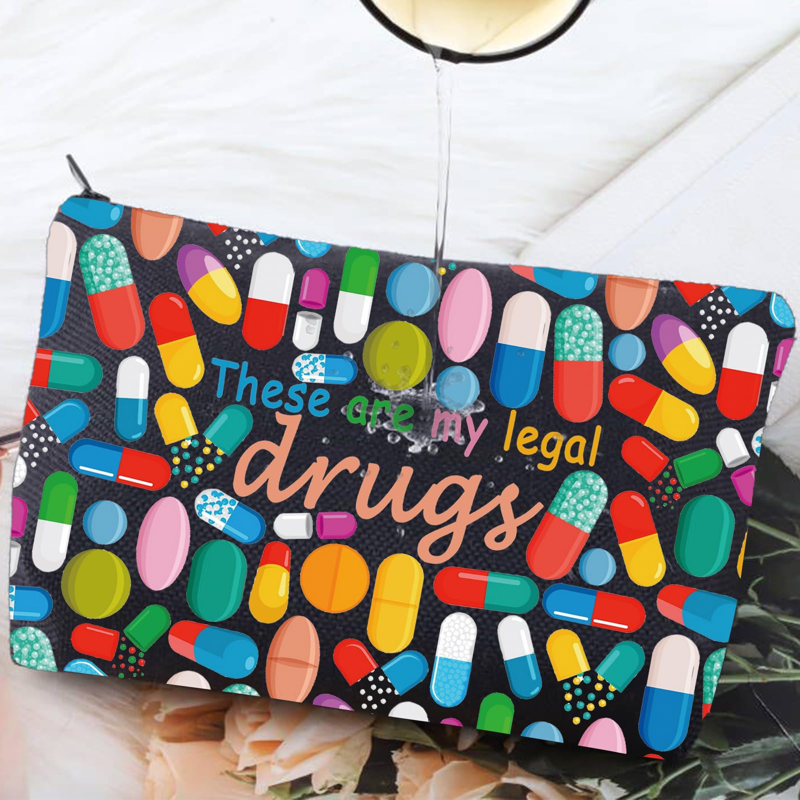 Funny Medicine Bags for Women - 'These Are My Legal Drugs' Cosmetic & Travel Pill Organizer - Perfect Gift for Patients & Friends - Great for Travel, Work & Daily Medication Storage