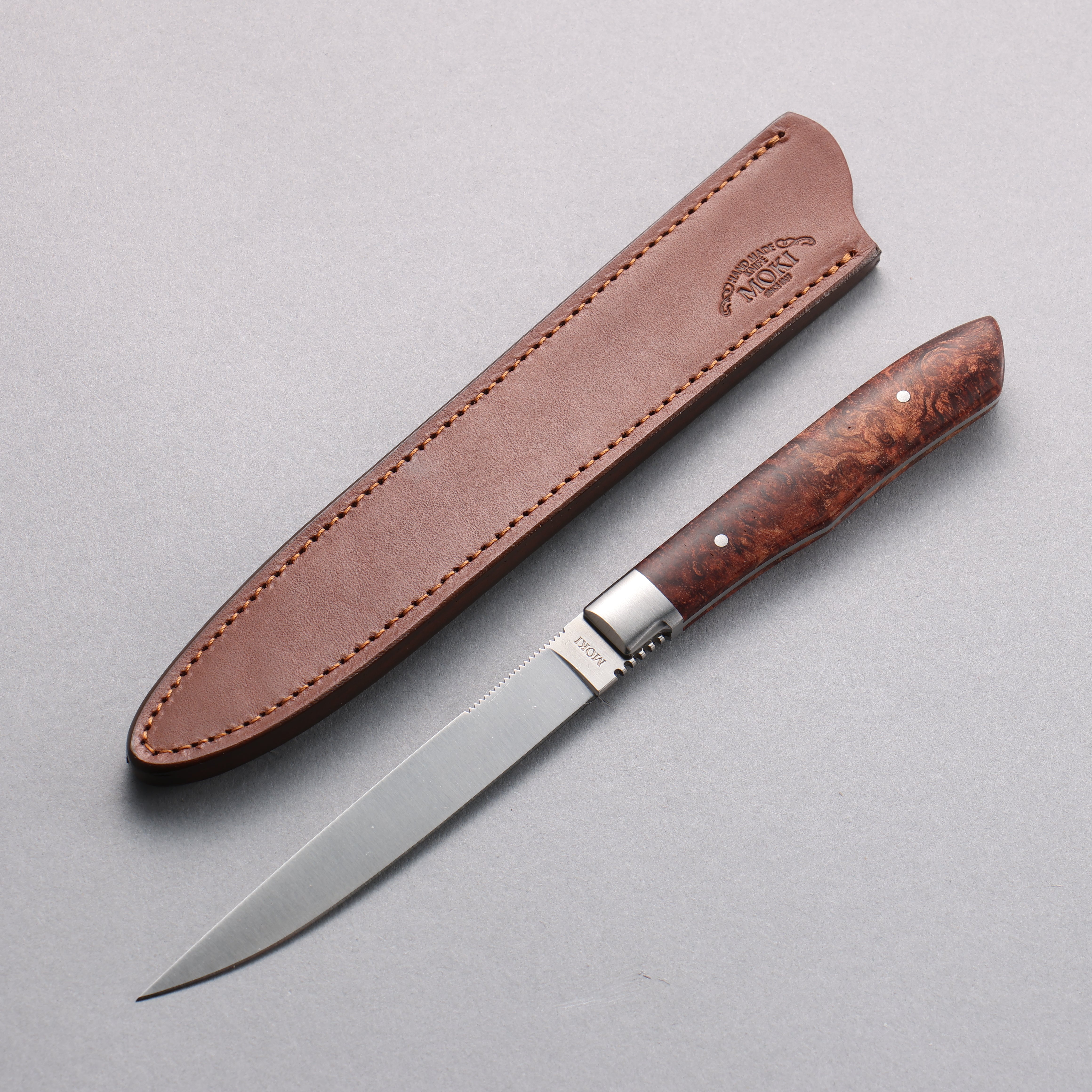 Premium Moki Knife - AUS8 Stainless Steel Steak Knife 75mm with Chinese Quince Wood Handle & Sheath - Perfect for BBQ, Camping, and Kitchen Use