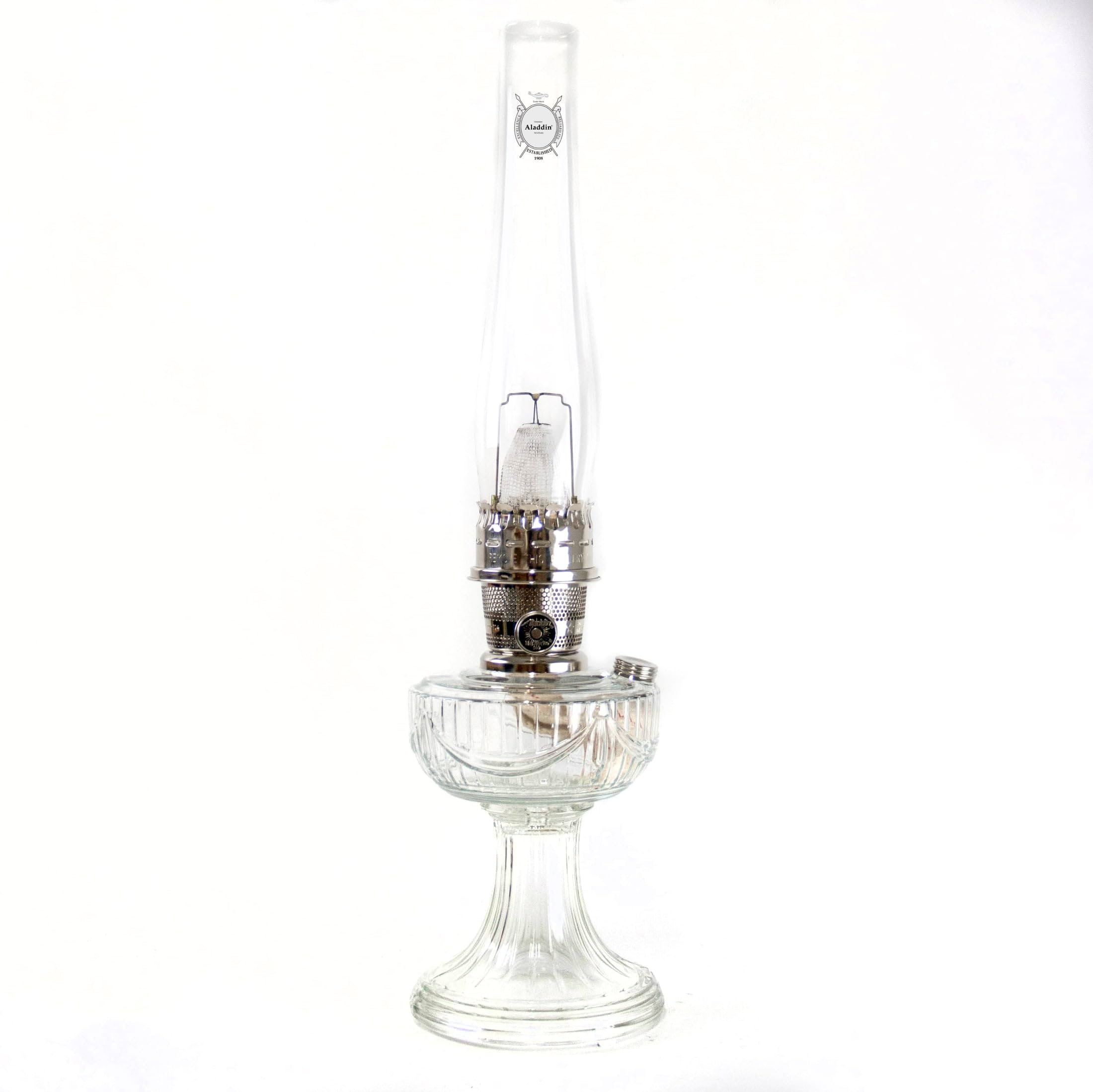 Aladdin Lincoln Drape Oil Lamp - Classic Indoor Kerosene Fuel Lamp with Bright White Light, Glass & Nickel Trim for Home Decor, Emergency Lighting, Vintage Ambience