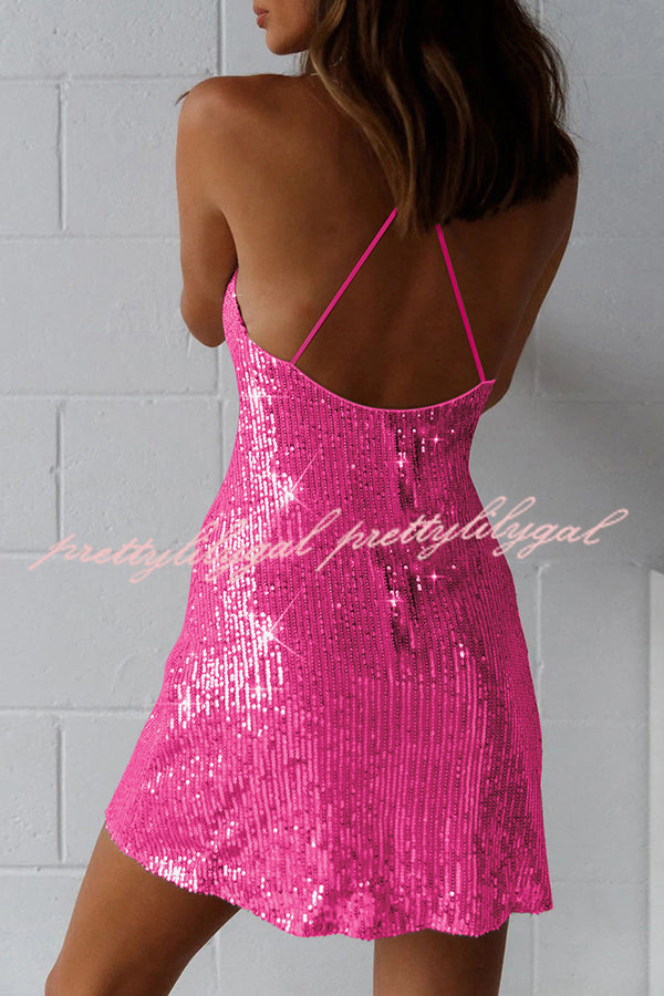 Tamika High Waist Sequin Mini Dress for Women - Sexy Glitter Party Cocktail Dress for Nightclub, Prom, Evening Party & Special Occasions