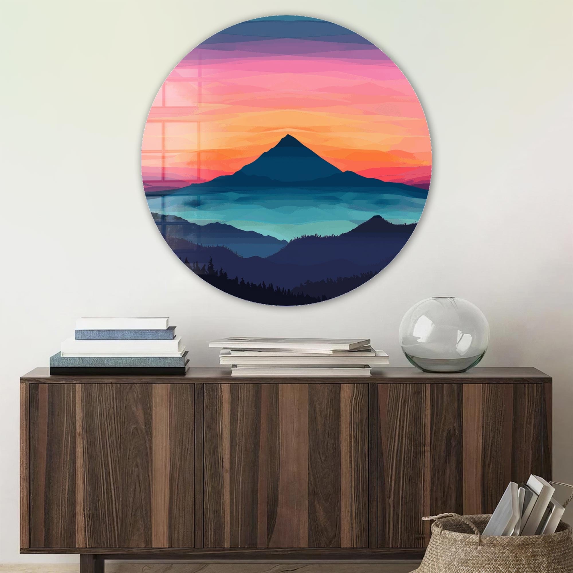 Layers of Sunset Rounded Glass Wall Art - Handmade Modern Home Decor for Living Room, Bedroom, Office - Perfect for Gifts & Interior Design