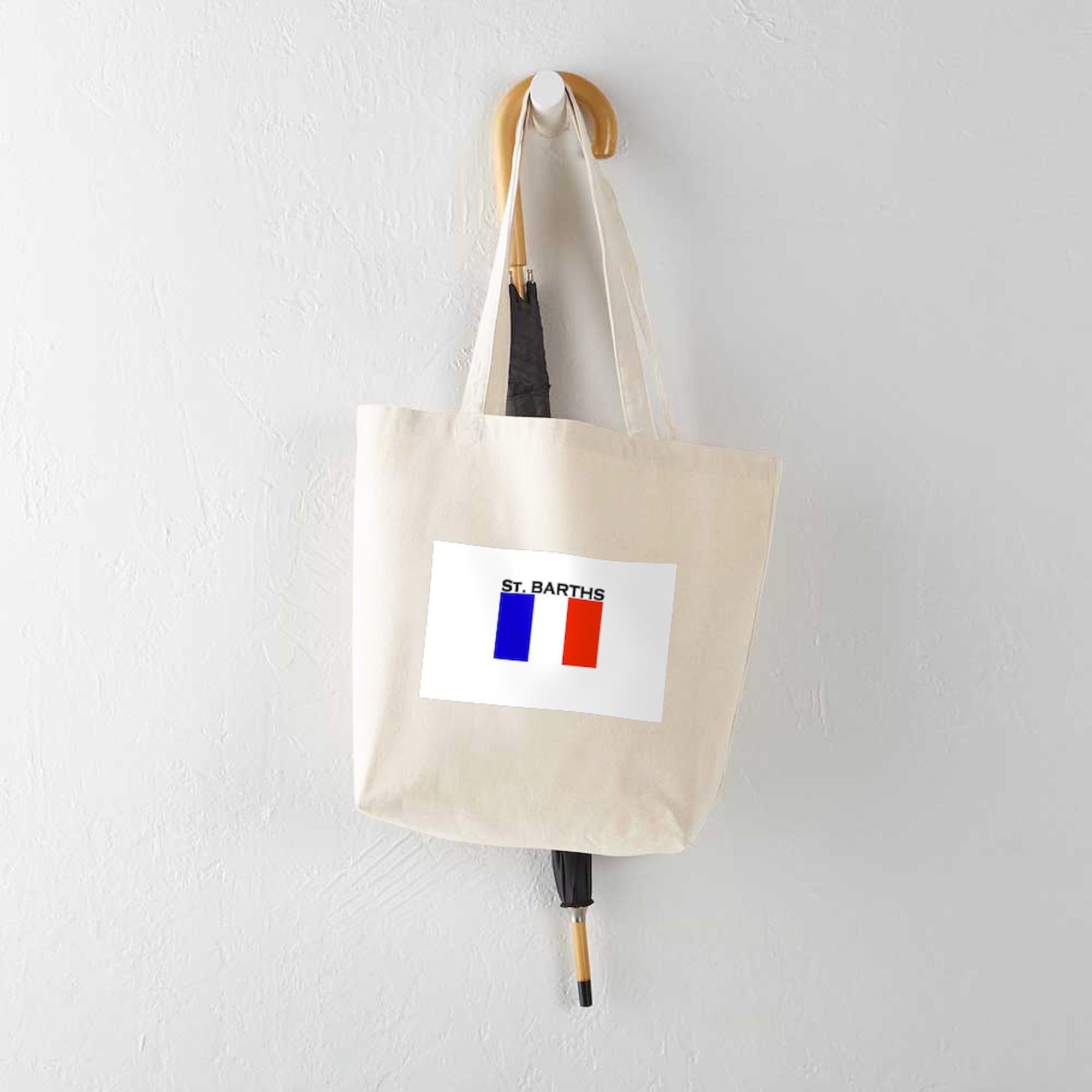 St. Barths Flag Tote Bag - Natural Canvas Reusable Shopping Bag for Beach, Grocery & Travel | Eco-Friendly Carryall