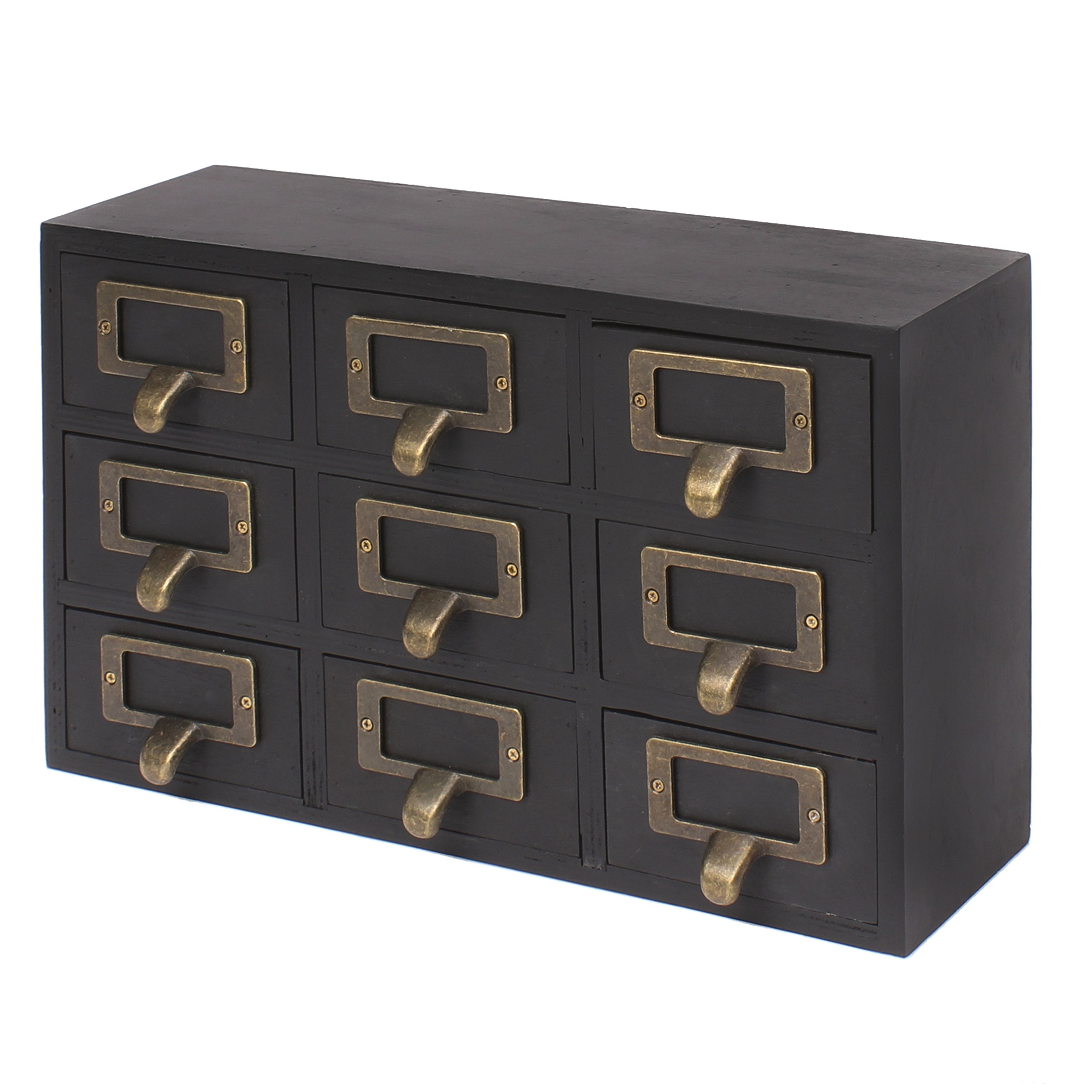 Kate and Laurel Apothecary Wood Desk Drawer Set - 9 Drawers Rustic Black Organizer for Home Office, Craft Room & Bedroom Storage