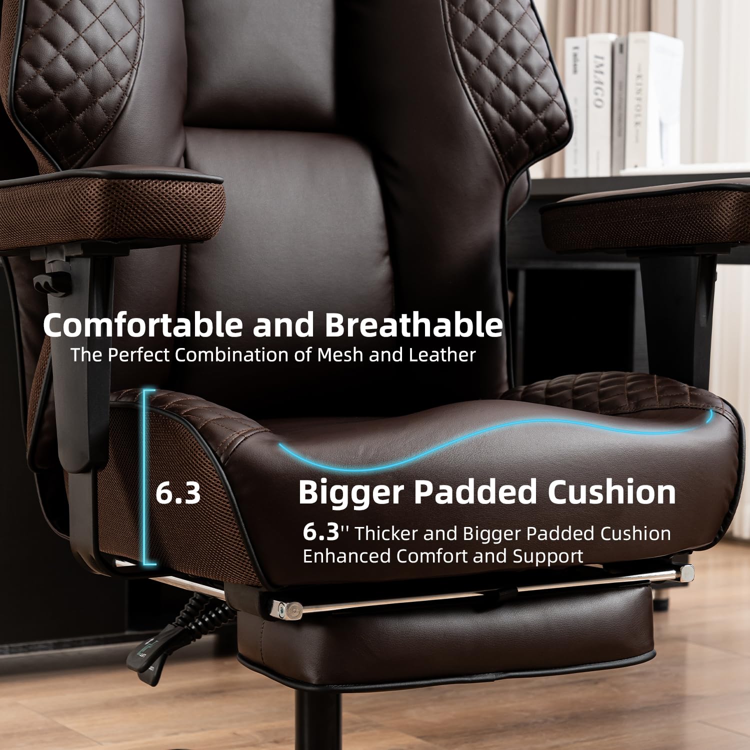 Big and Tall Office Chair 400lbs - High Back Leather Executive Chair with Adjustable Armrests & Footrest - Heavy Duty Ergonomic Rolling Chair for Home & Office (Brown) - Perfect for Large Professionals & Long Work Hours