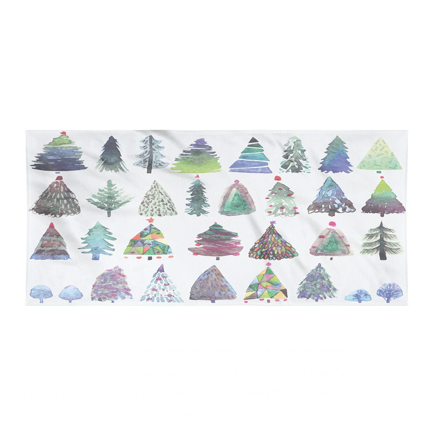 Ambesonne Christmas Backpacking Towel - Watercolor Fir Tree Design, Quick Dry & Absorbent Microfiber Travel Towel for Camping, Hiking, Beach - Holiday Gift for Outdoor Enthusiasts