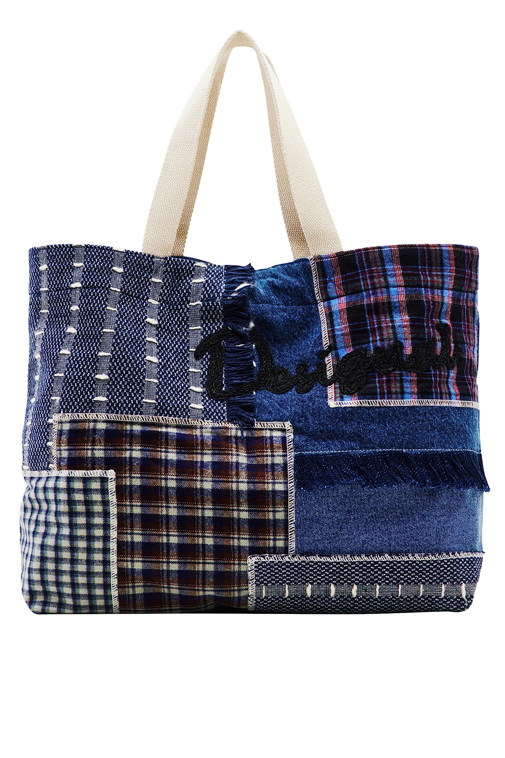 Desigual Denim Shopping Bag for Women - Stylish Reusable Grocery Tote with Adjustable Straps - Perfect for Shopping, Beach & Everyday Use