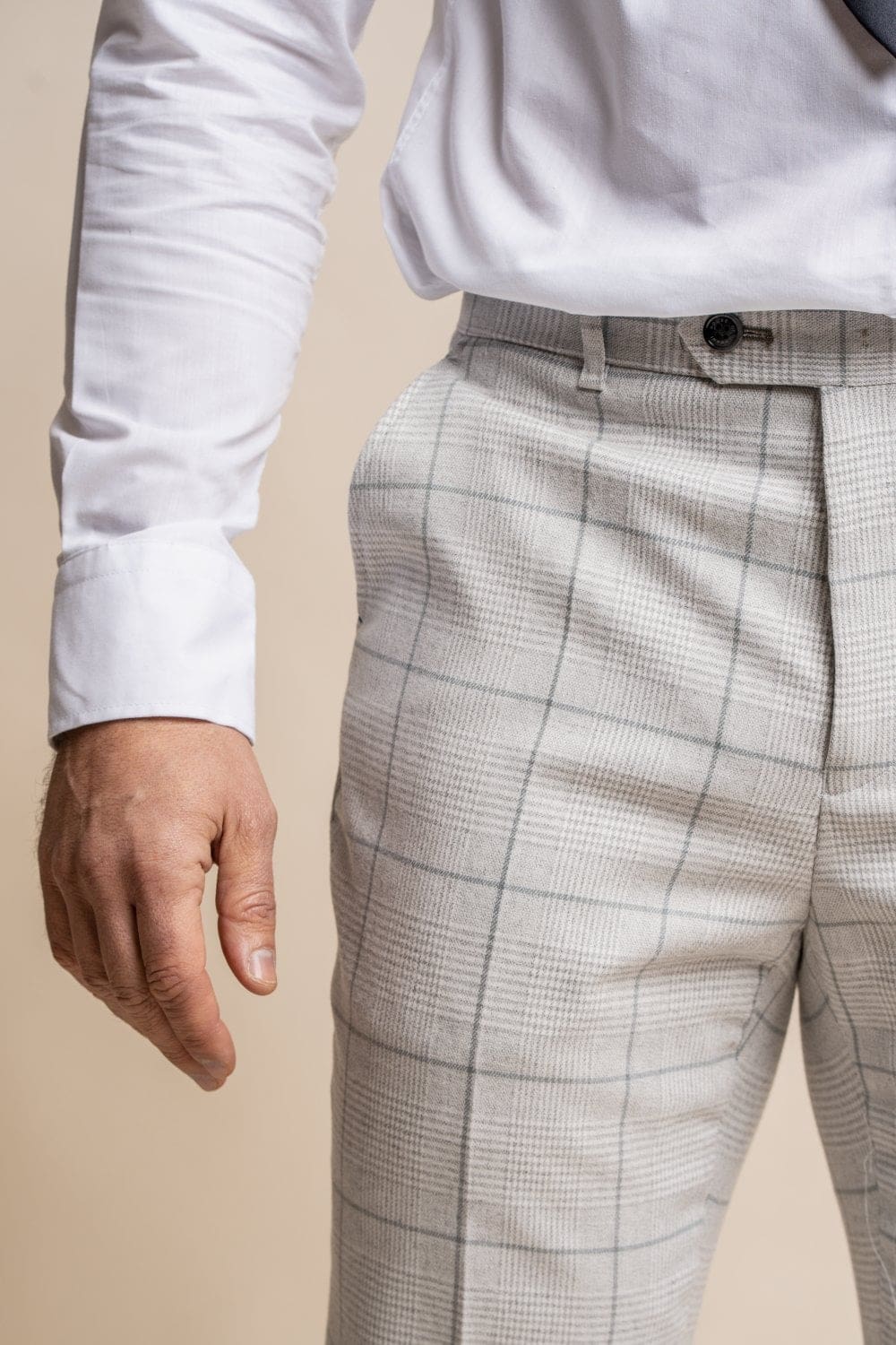 Cavani Radika Light Grey Check Tweed Pants for Women - Classic Office Trousers & Smart Casual Workwear