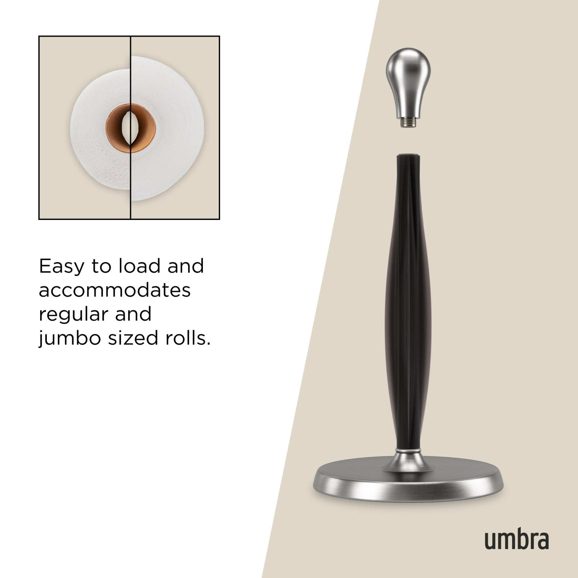 Stainless Steel Tug Paper Towel Holder - Wall Mount or Countertop - Perfect for Kitchen, Bathroom, and Office Use