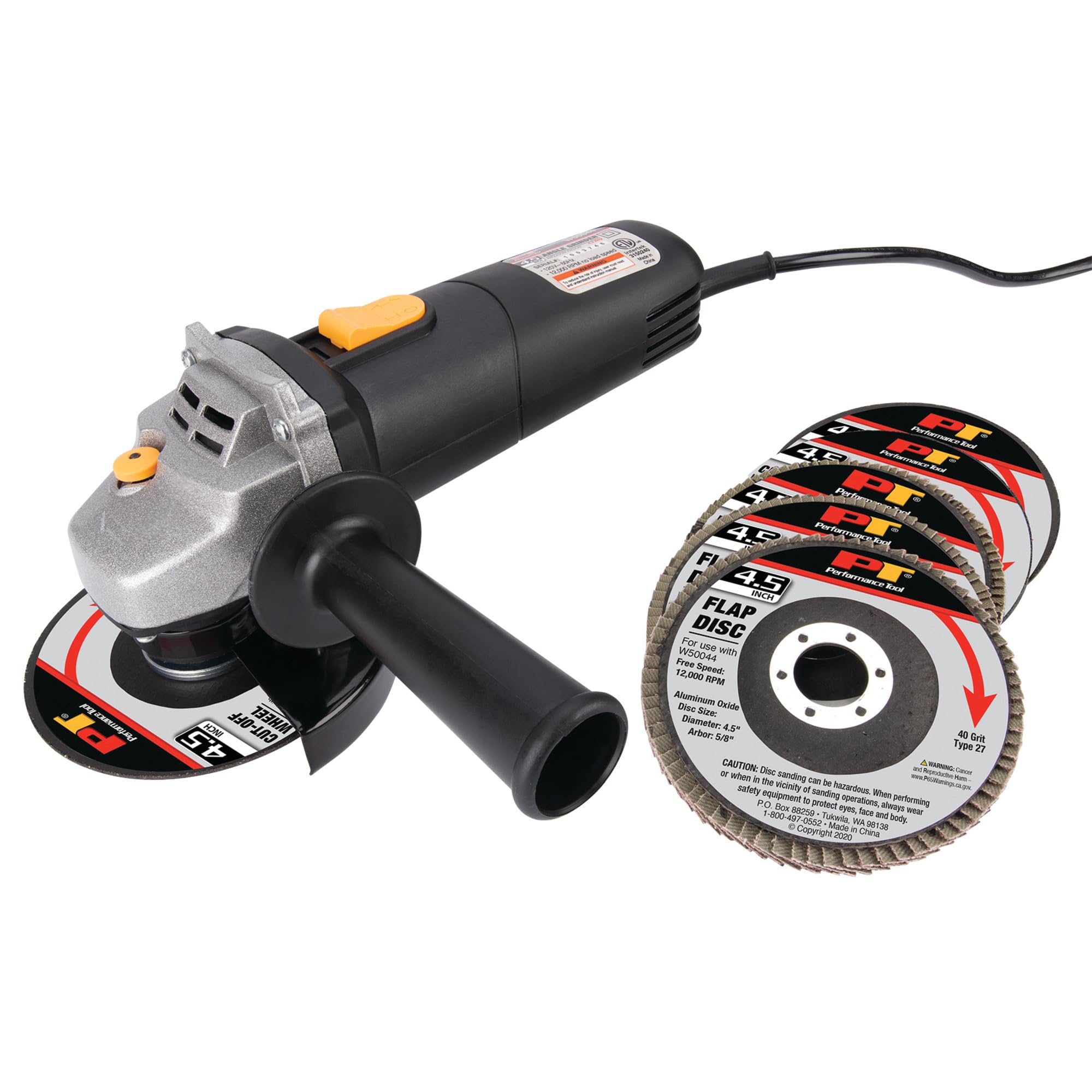 Performance Tool W50044 4-1/2-Inch Angle Grinder - Powerful Metal Cutting & Grinding Tool for DIY Projects, Metalworking, and Construction