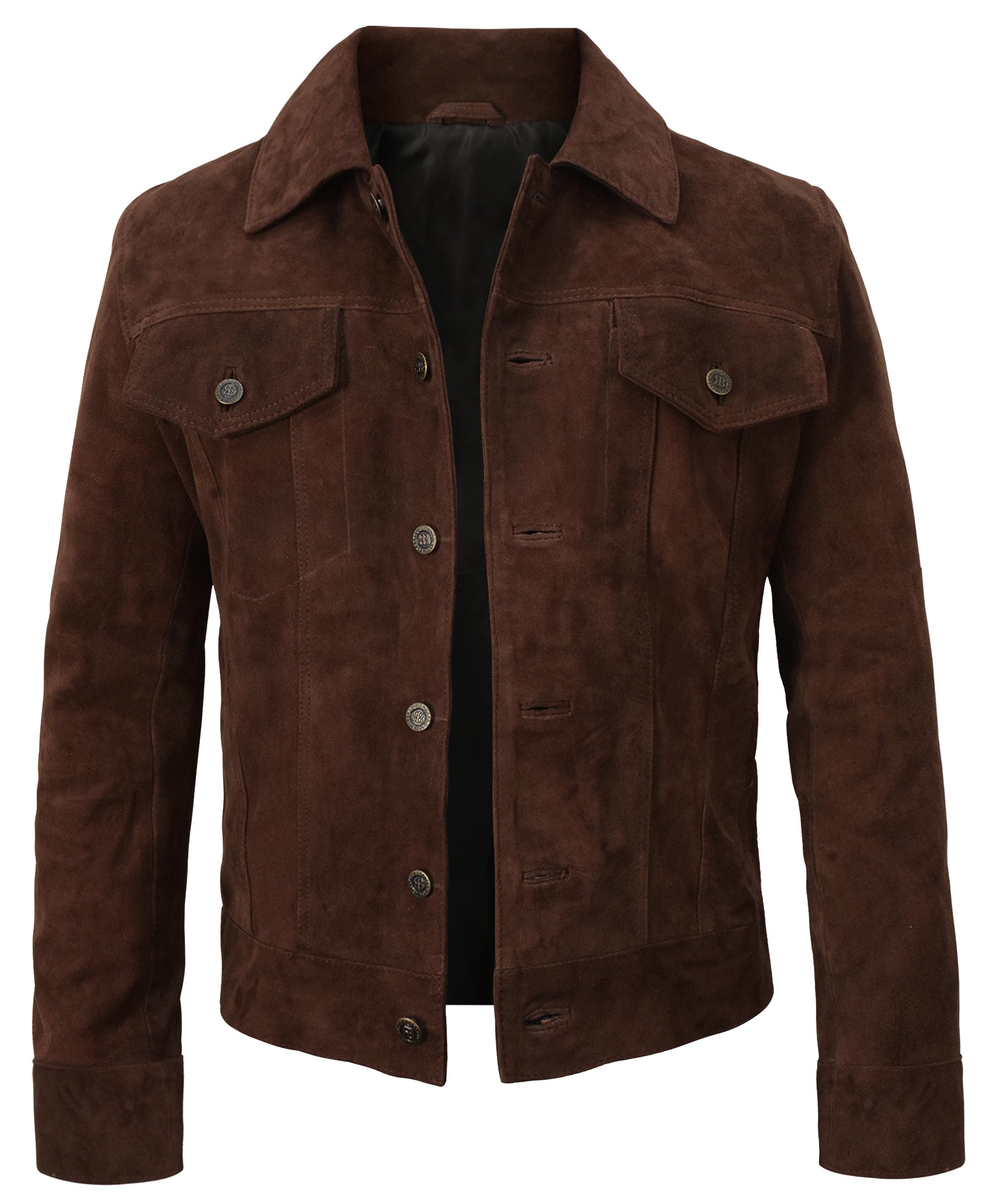 LP-FACON Men's Suede Leather Trucker Jacket - Western Cowboy Style Brown/Black for Casual Wear & Outdoor Adventures